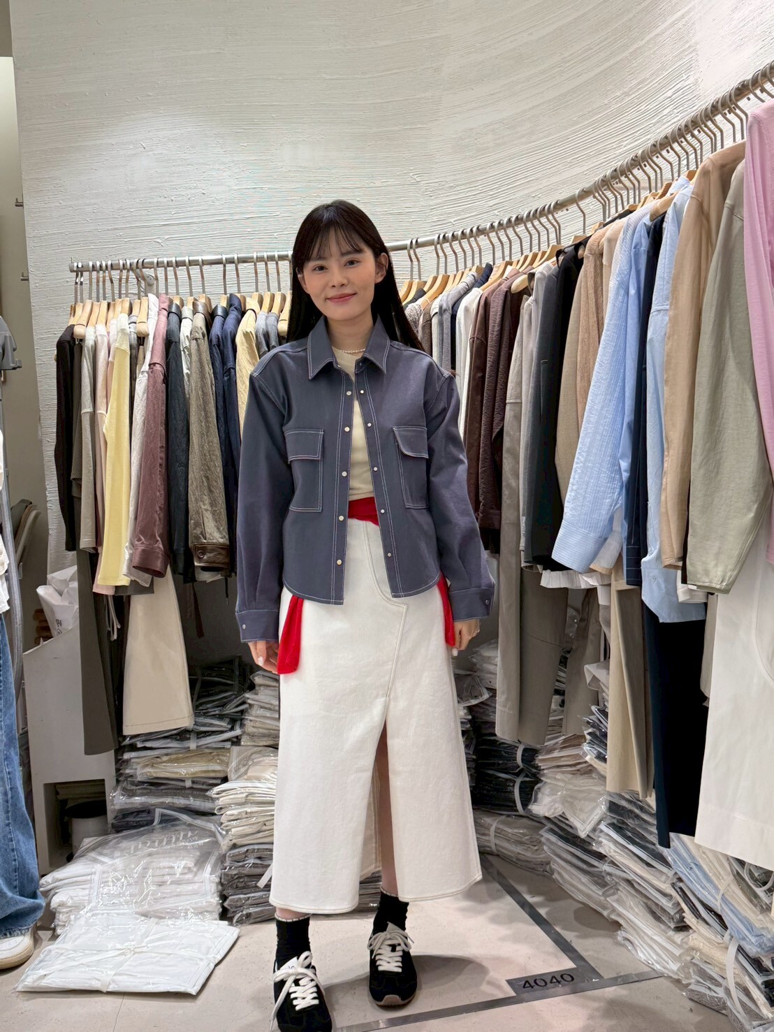 2B6020 不規則前開衩牛仔半身裙