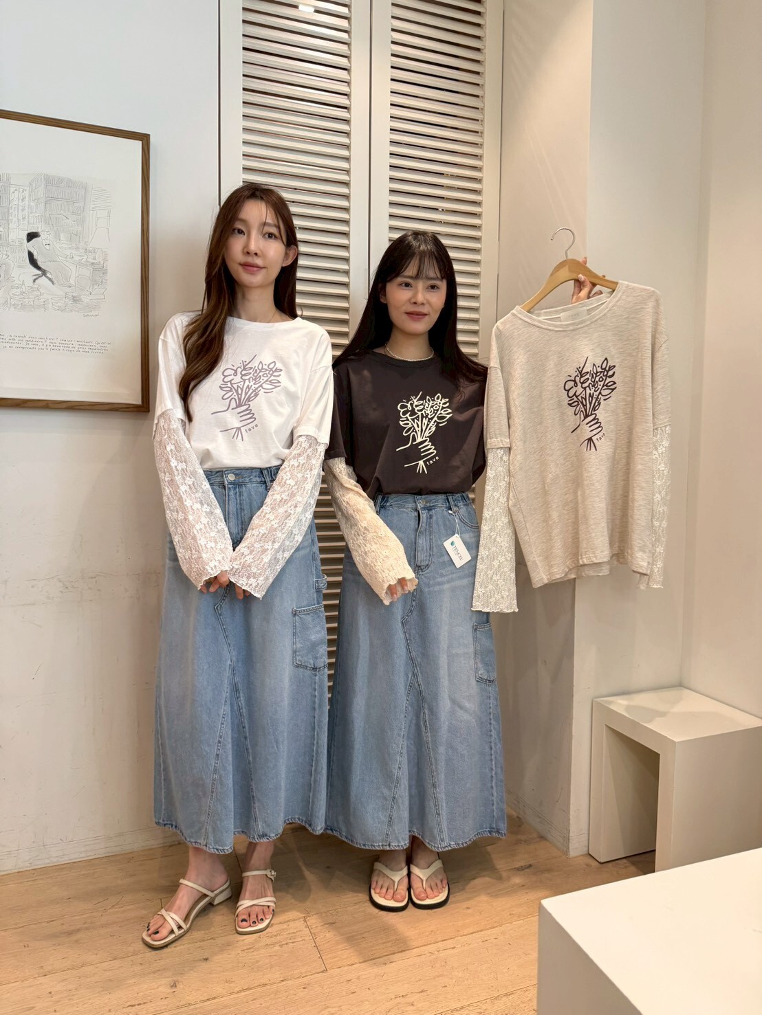 FA6011 捧花蕾絲拼袖棉Tee