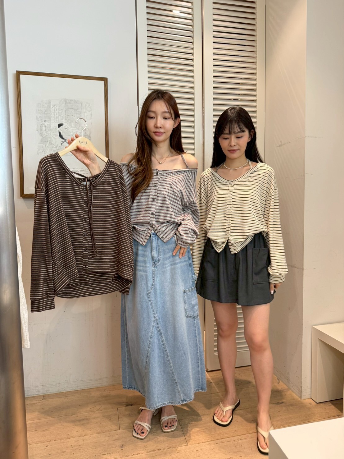 FA6016 蝴蝶結掛脖條紋排扣薄外套