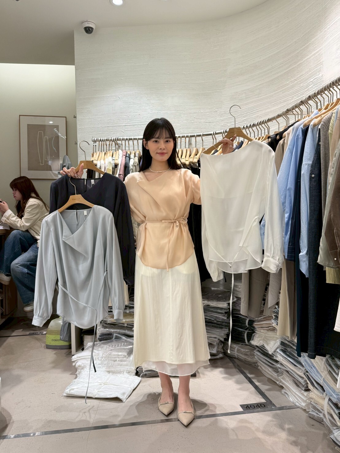 2B6022 雪紡大領綁帶上衣