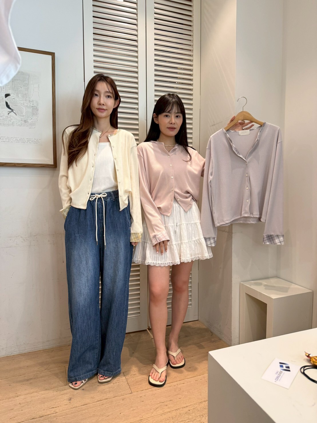 FA6028 格紋拼邊排扣薄外套