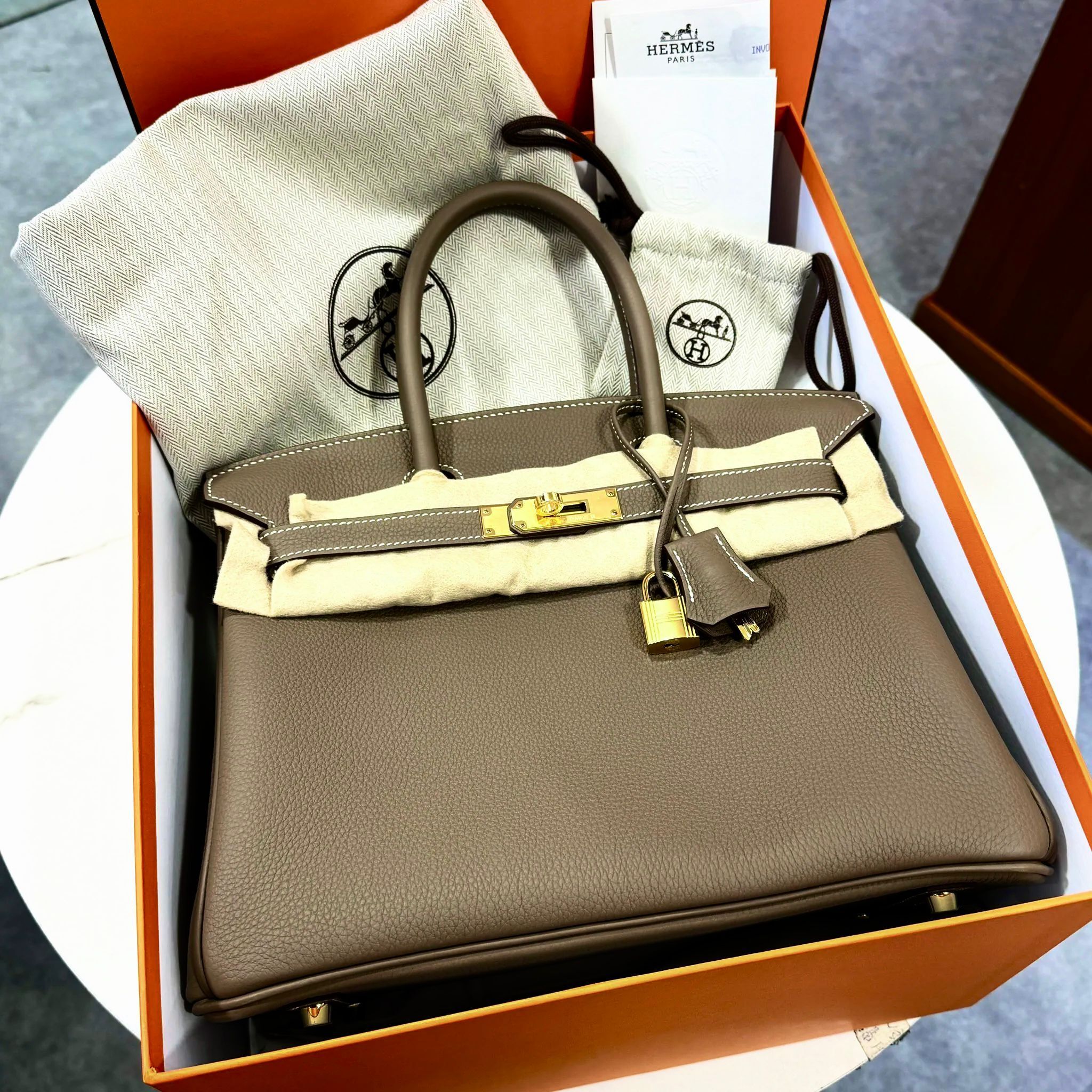 G刻!!! 新鮮單~全新BIRKIN 30, ETOUPE TOGO GHW, 大象灰金扣 #B30, BK30, #愛馬士鉑金包, #BRAND NEW #香榭站正品