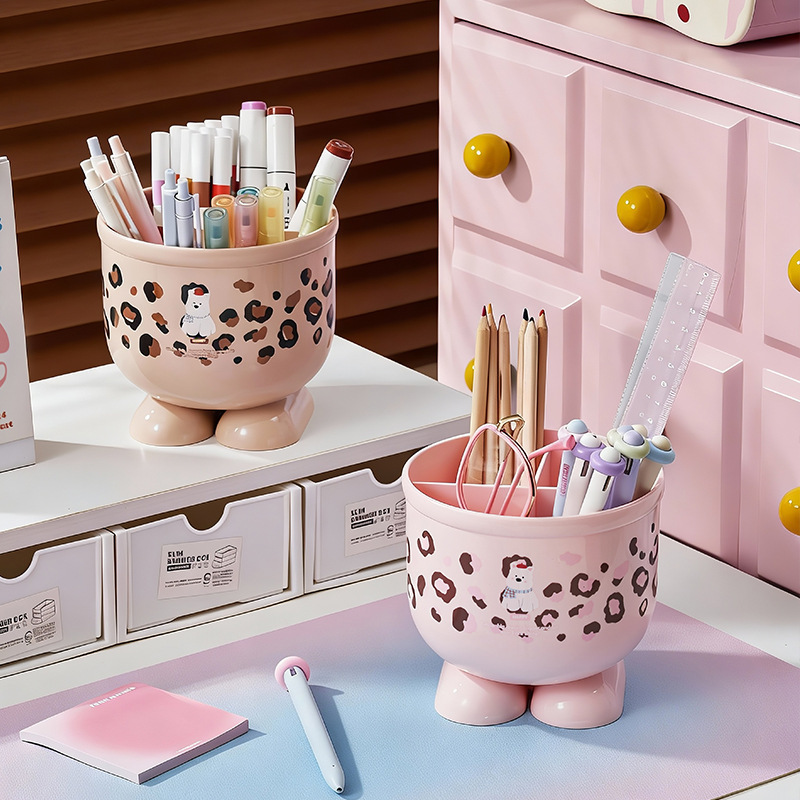 《6653》豹紋狗狗桌面收納盒