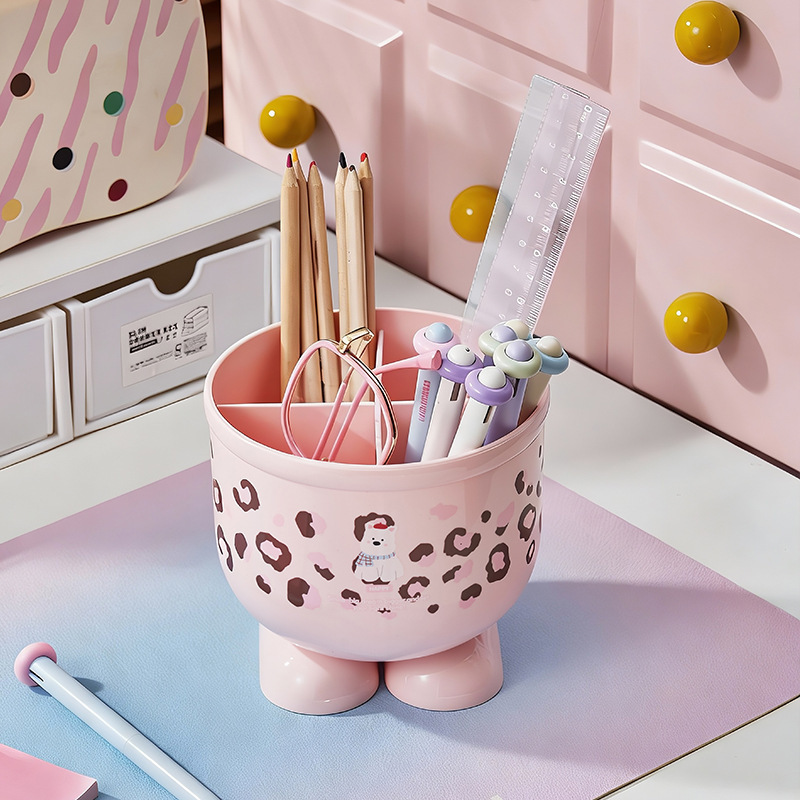 《6653》豹紋狗狗桌面收納盒