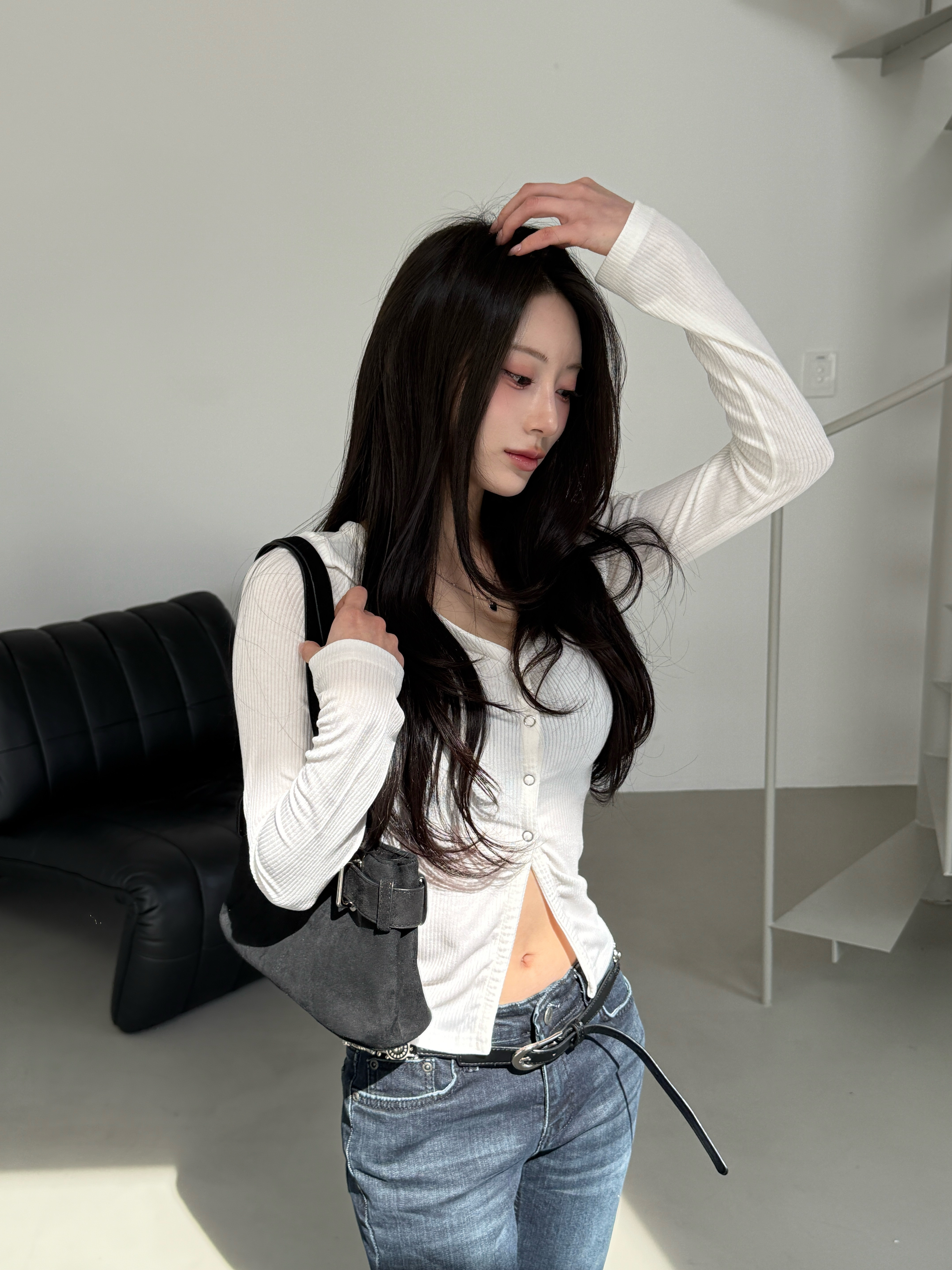 N05 日常之間 銀圈壓釦上衣 (白)