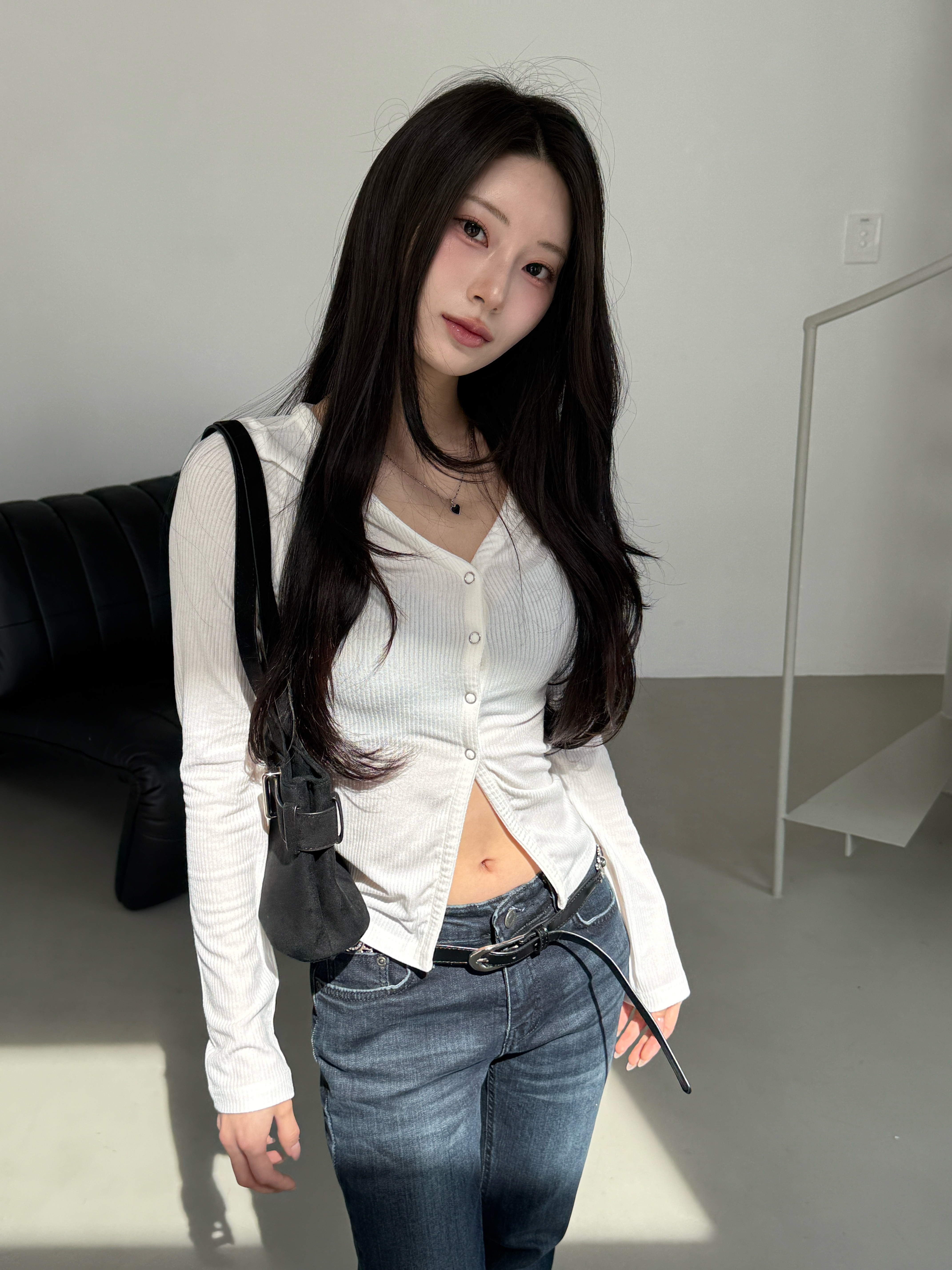 N05 日常之間 銀圈壓釦上衣 (白)