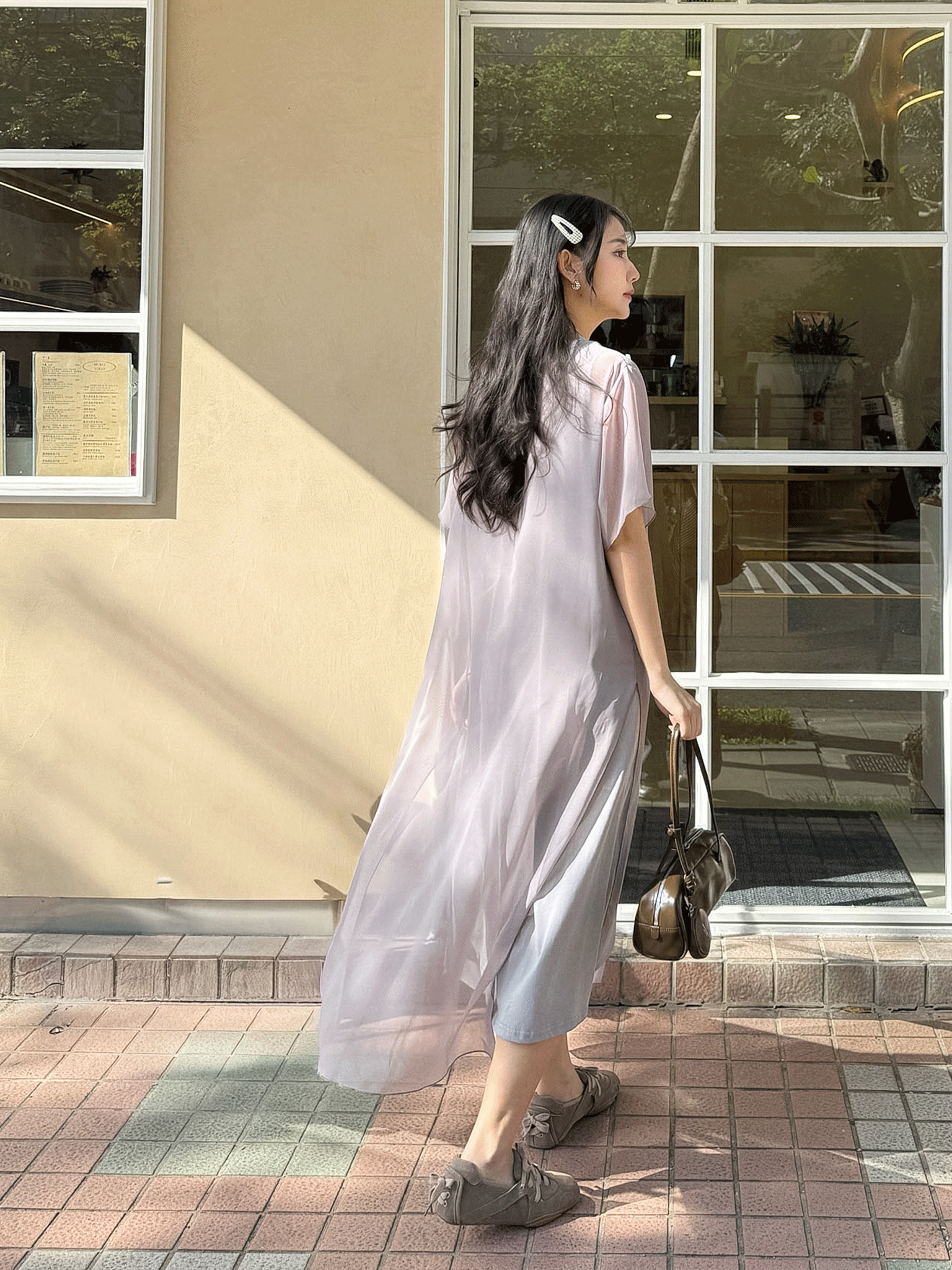 may5124【獨家小個版開團中】夏日晚風 質感超細柔透膚雪紡紗雙層懶人長洋 （自留推薦）