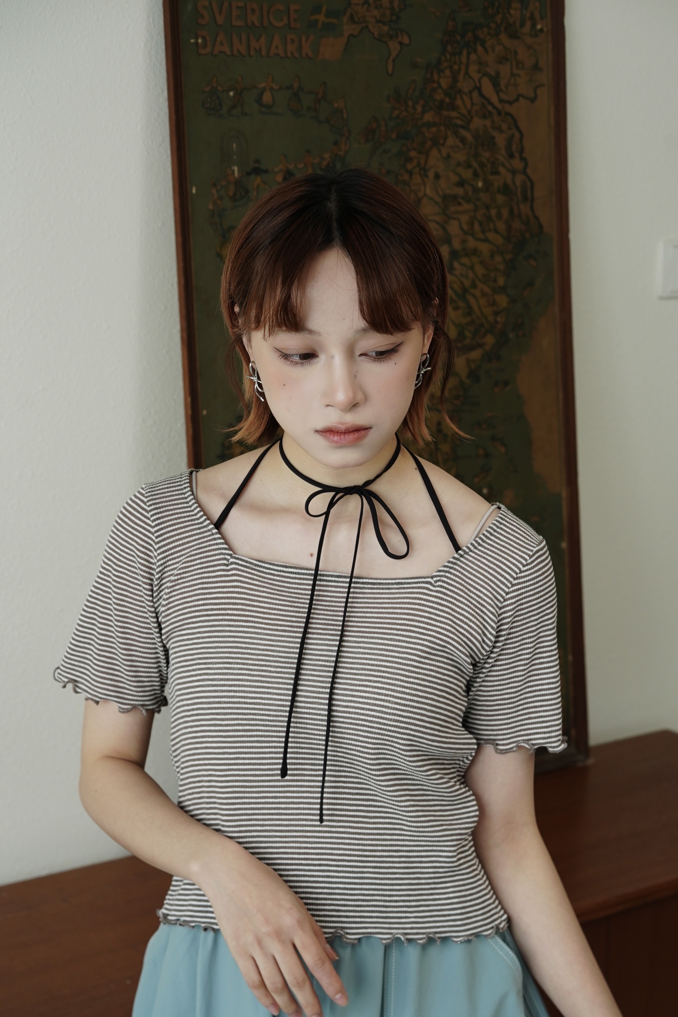 顯瘦！2ways方領搭帶條紋TEE - BL62945