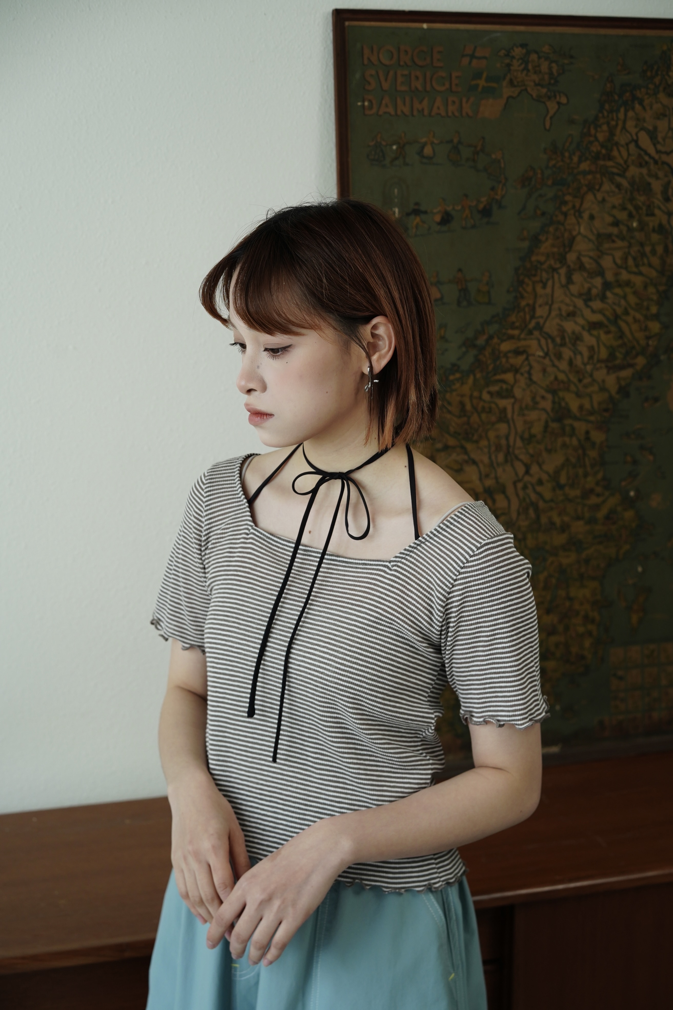 顯瘦！2ways方領搭帶條紋TEE - BL62945