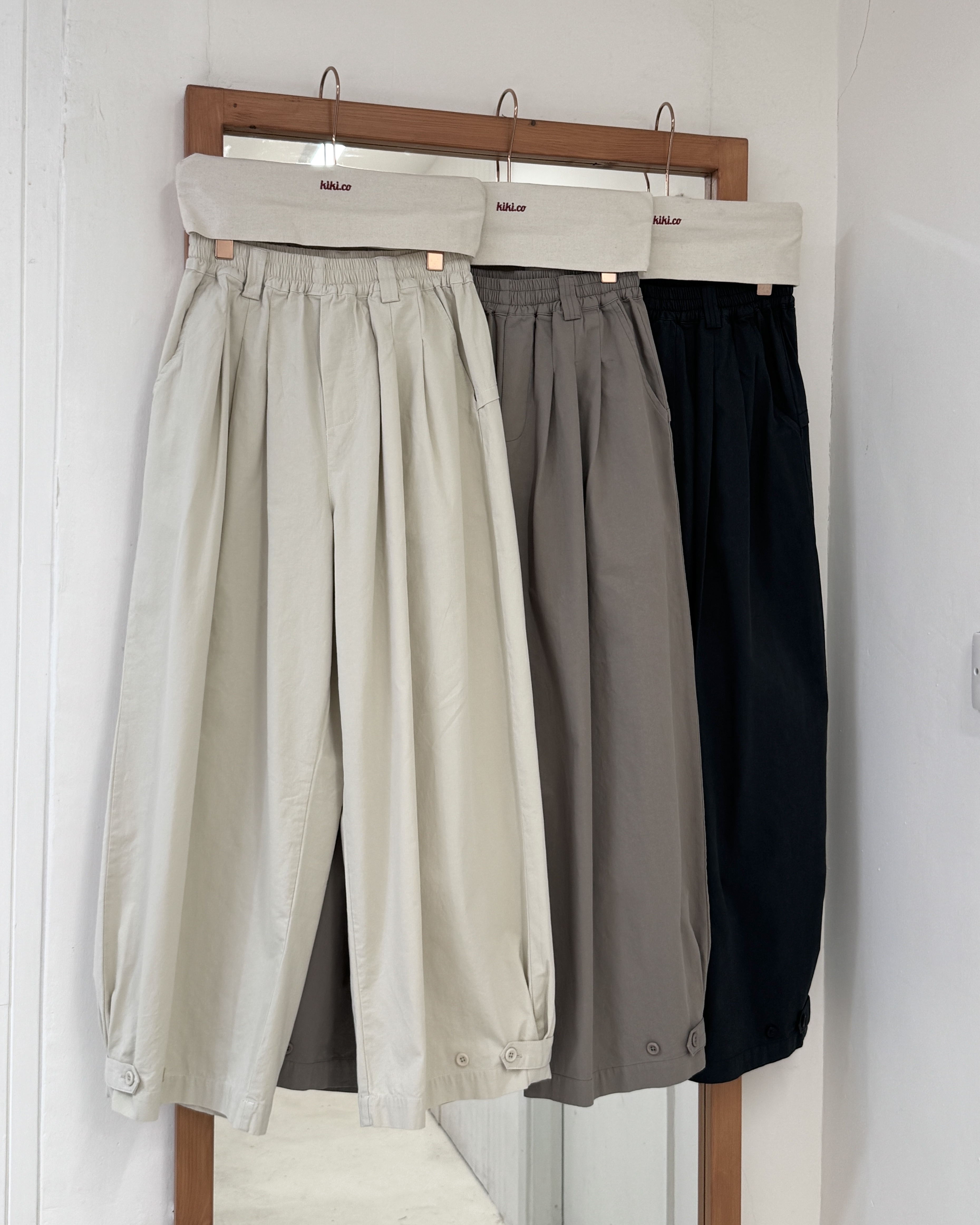 全橡筋束繩薄斜布可收腳褲