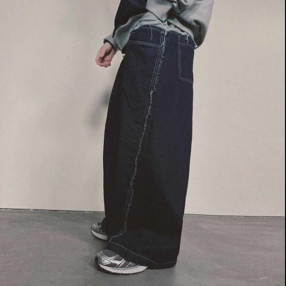 拼棉布鬆身牛仔褲 TAC-0421P