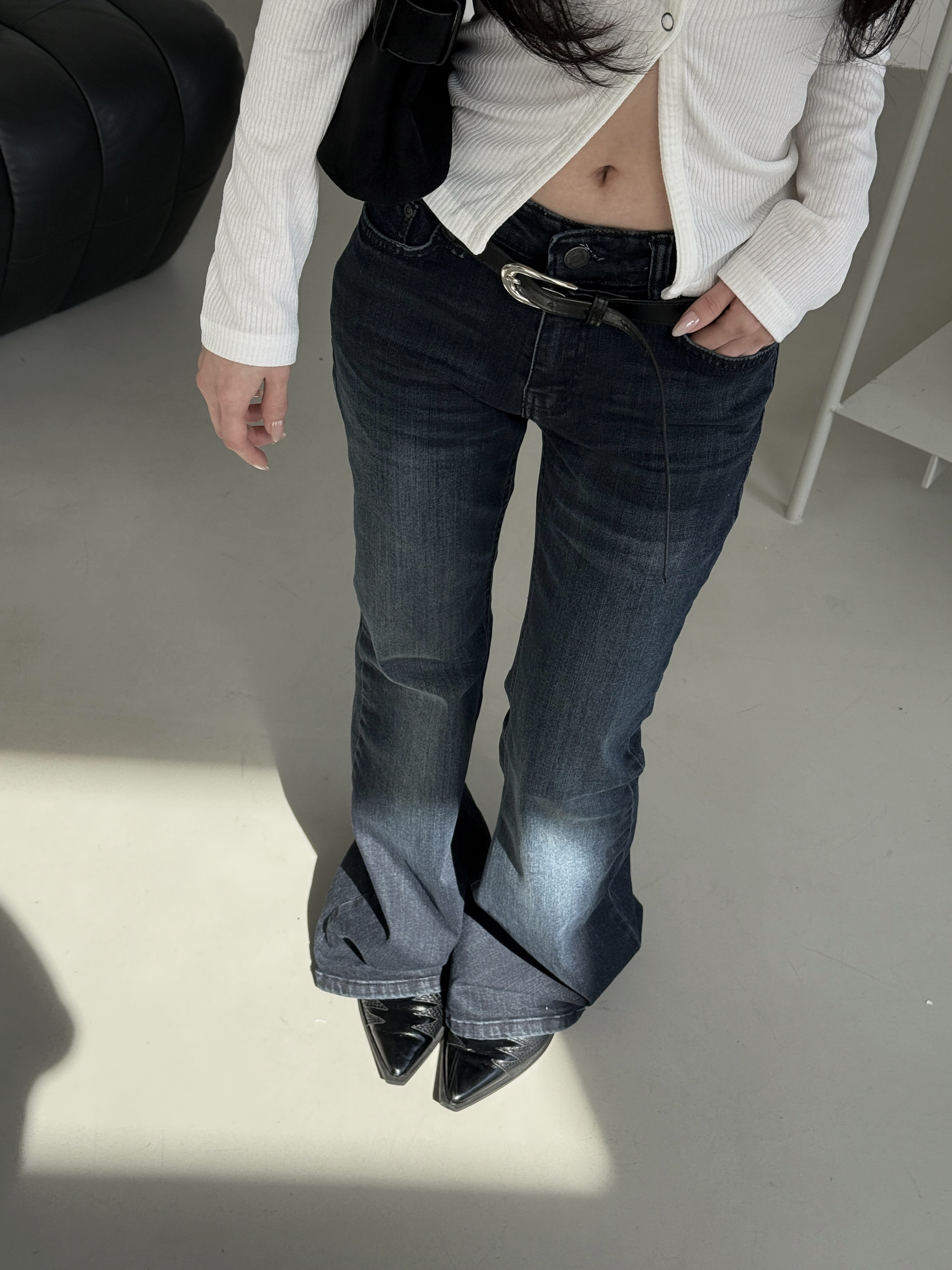 N28 BEST!! 超瘦深藍喇叭褲