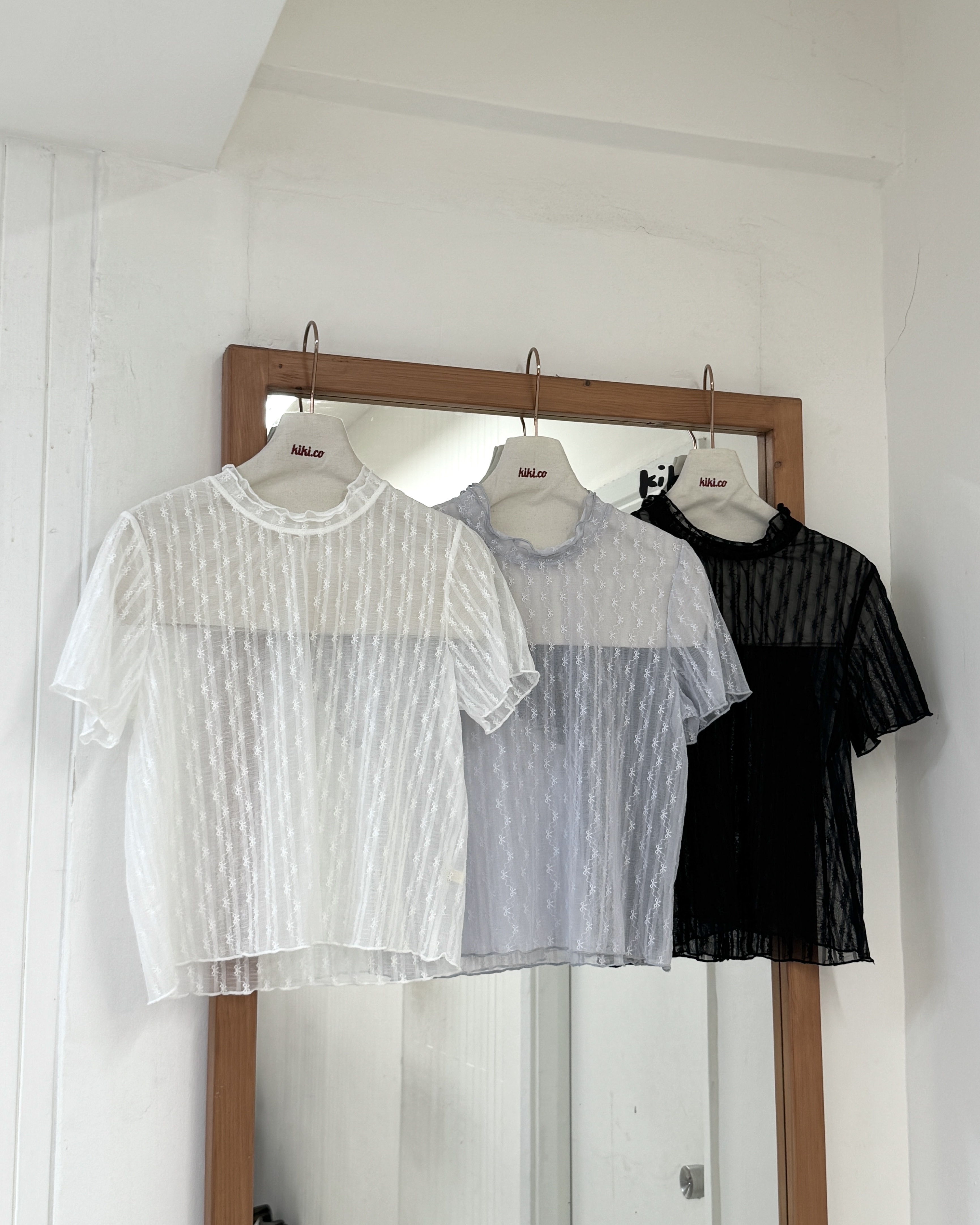 蝴蝶透網ruffle邊短袖