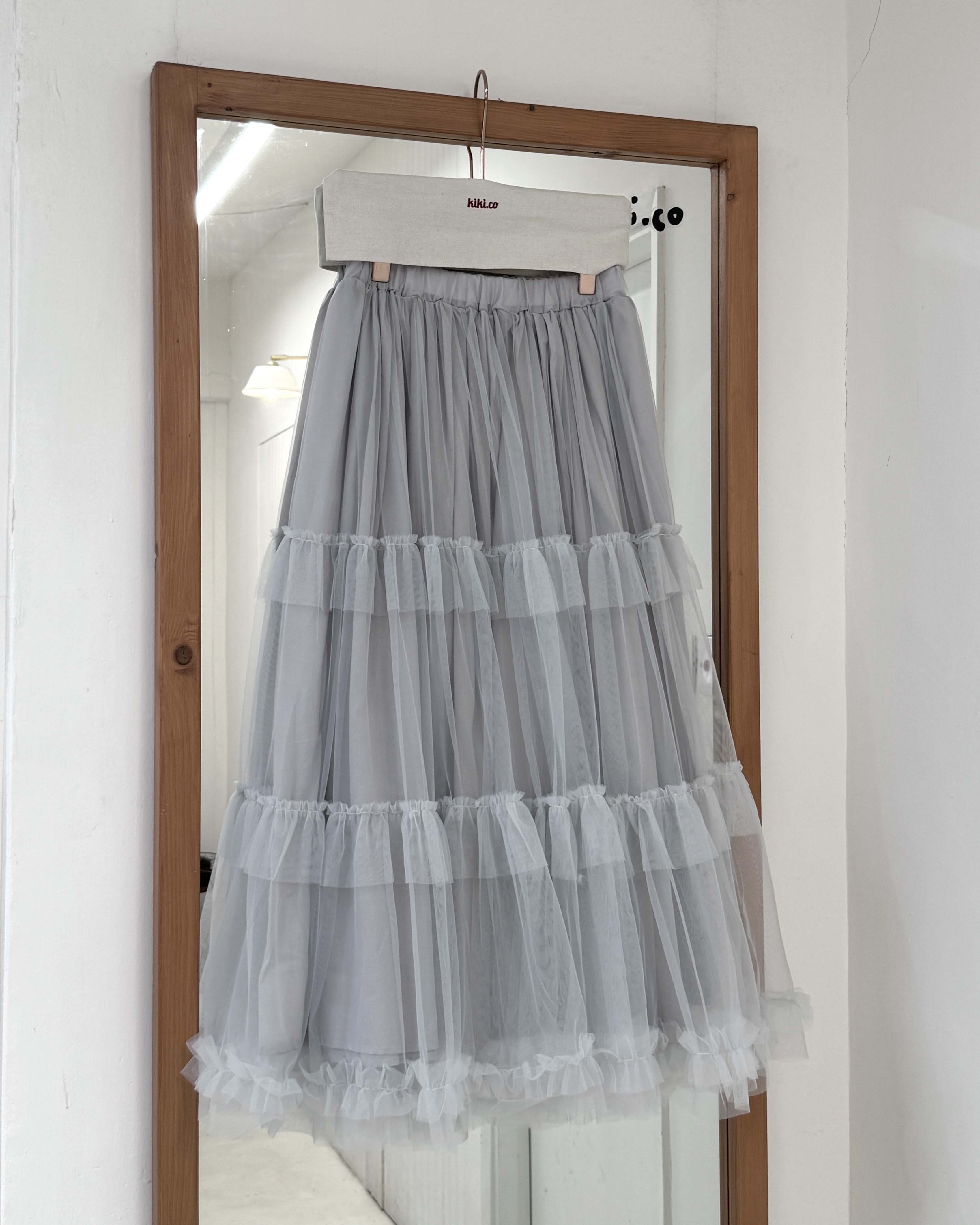 全橡筋兩層ruffle邊透紗半裙