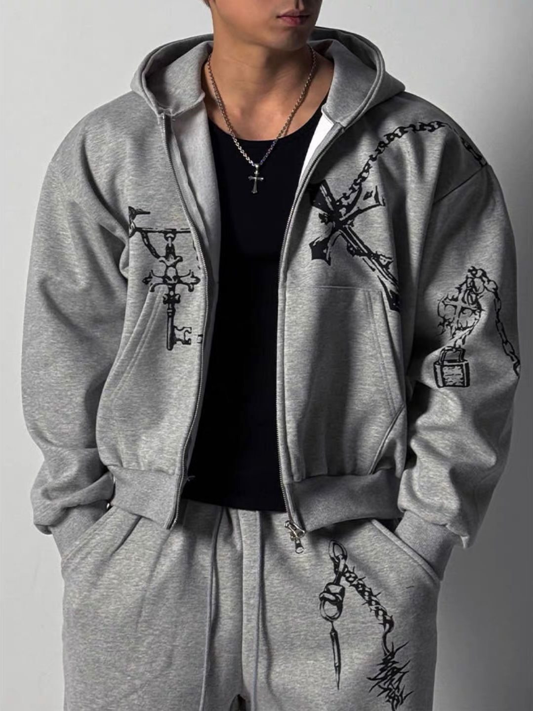 圖案連帽拉鍊外套 TAC-0424JK