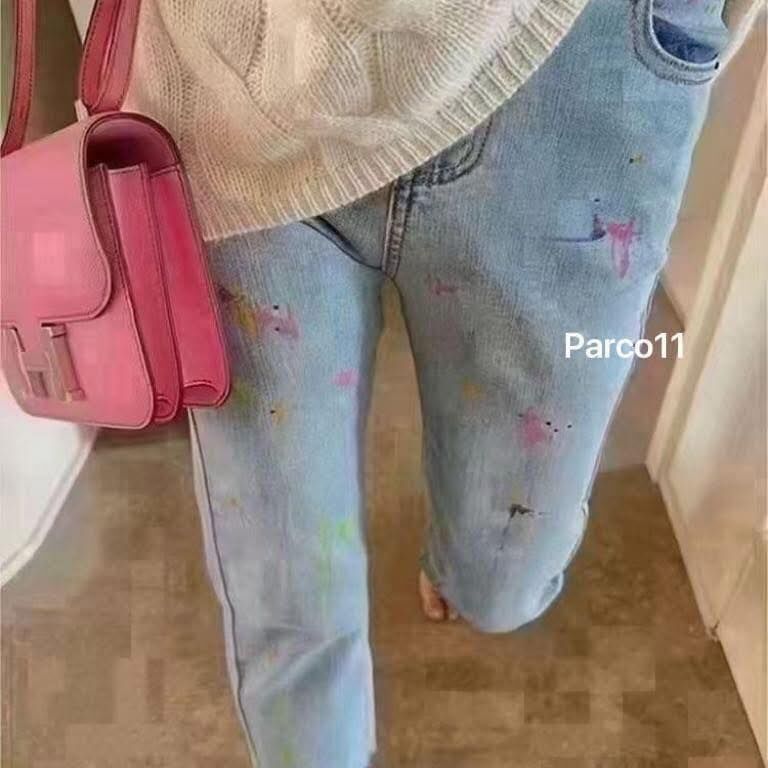 【帥氣又可愛的潑漆愛心彈性牛仔褲】(預購)