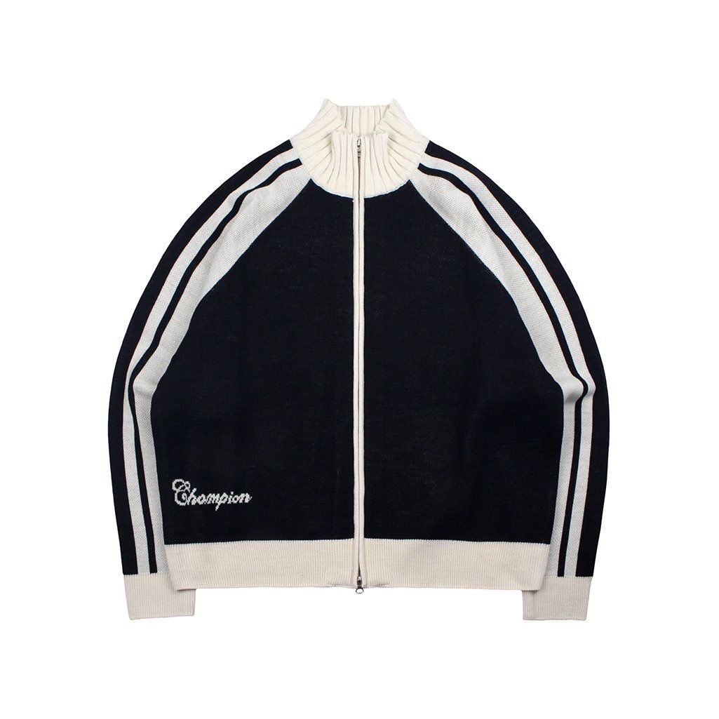 拼色圓企領開胸針織拉鍊外套VAMPIRE-013JK