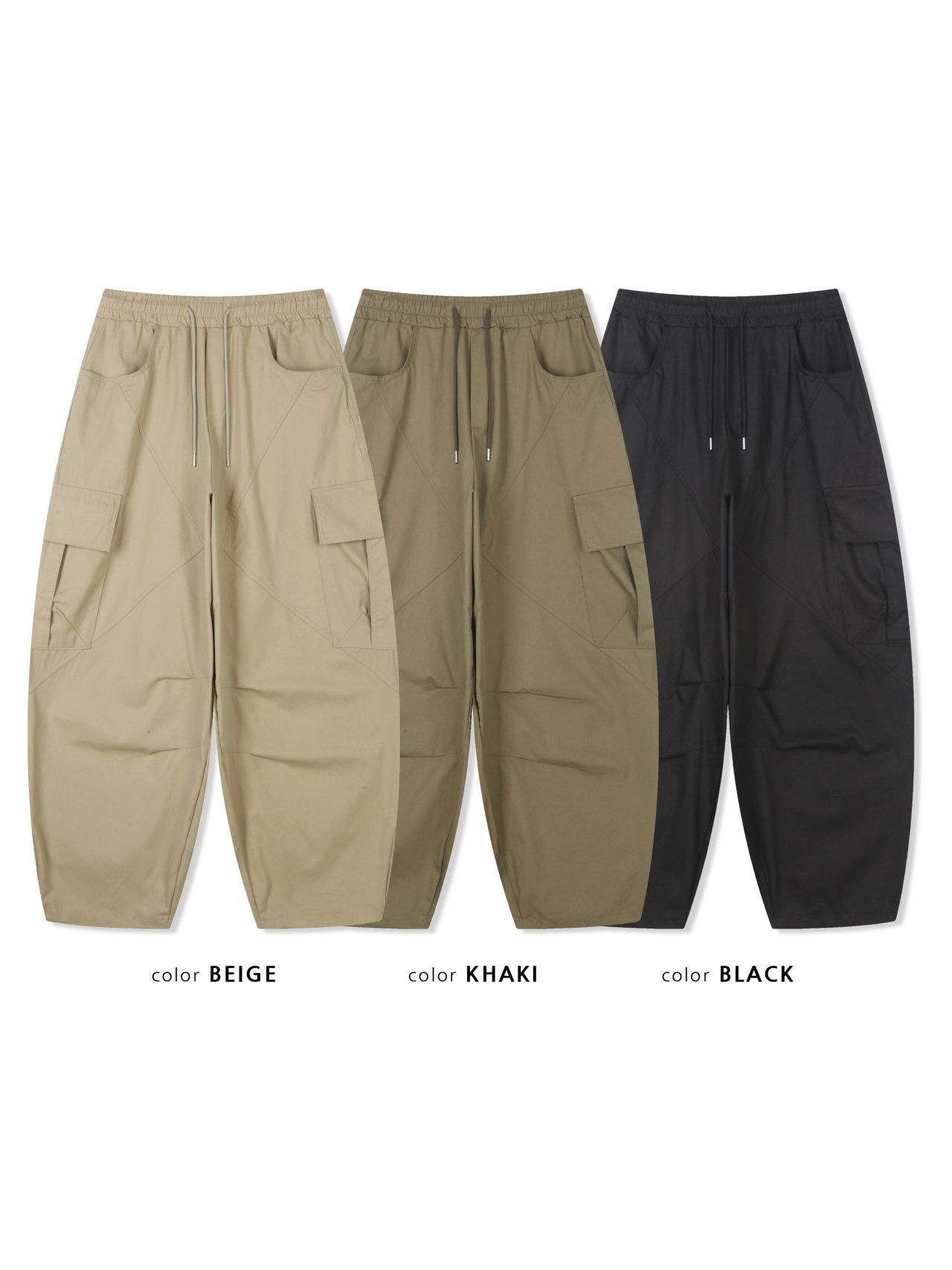 淨色可束腳工裝鬆身褲 GATHER-061P