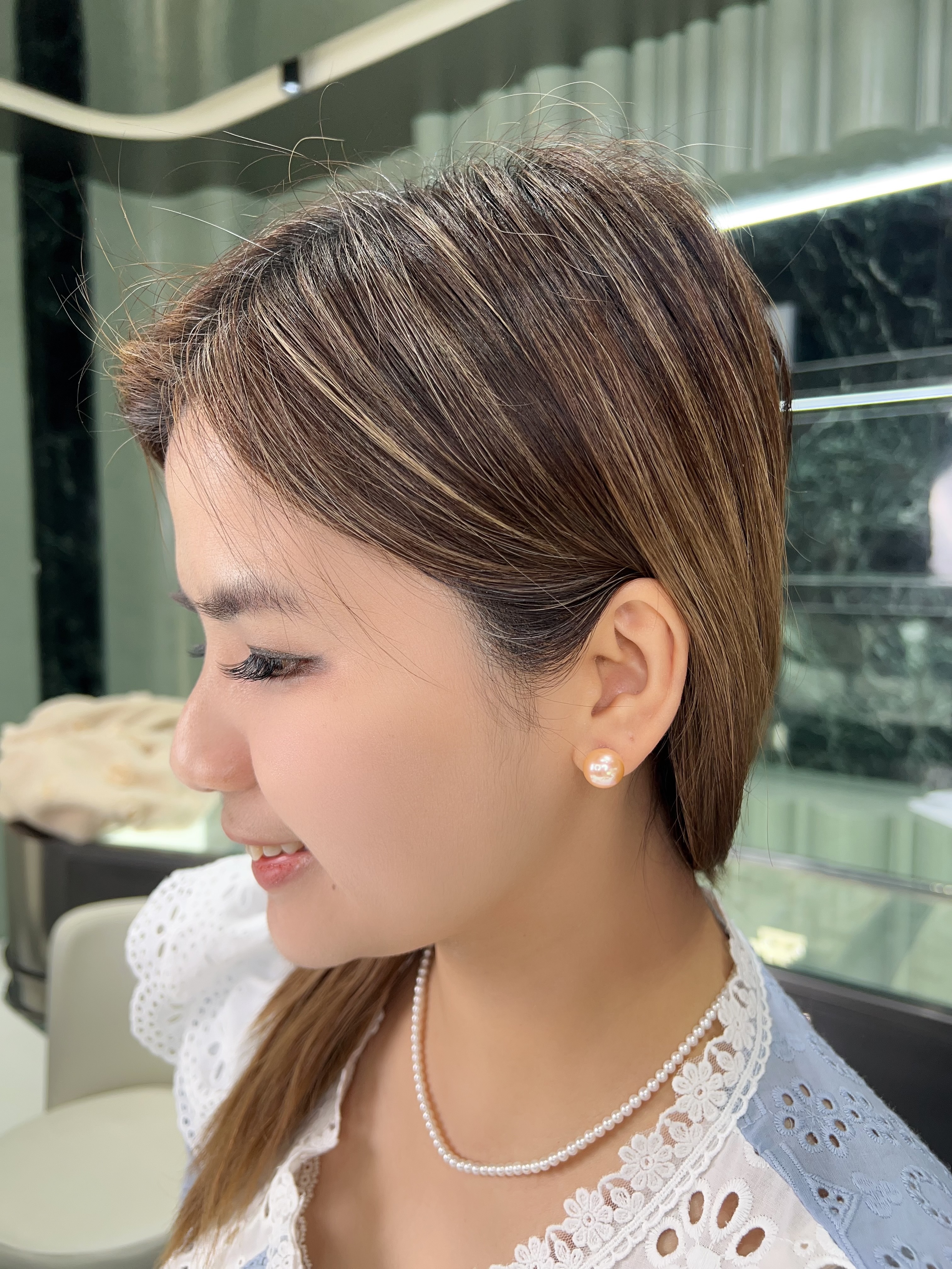 E60 "奶油金橘色珍珠耳環 （DSES021W-679）" $568