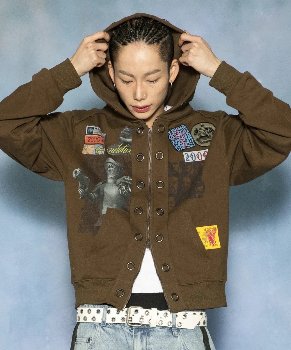 Glack拼接金屬圈連帽外套 連帽外套 小眾 個性 外套