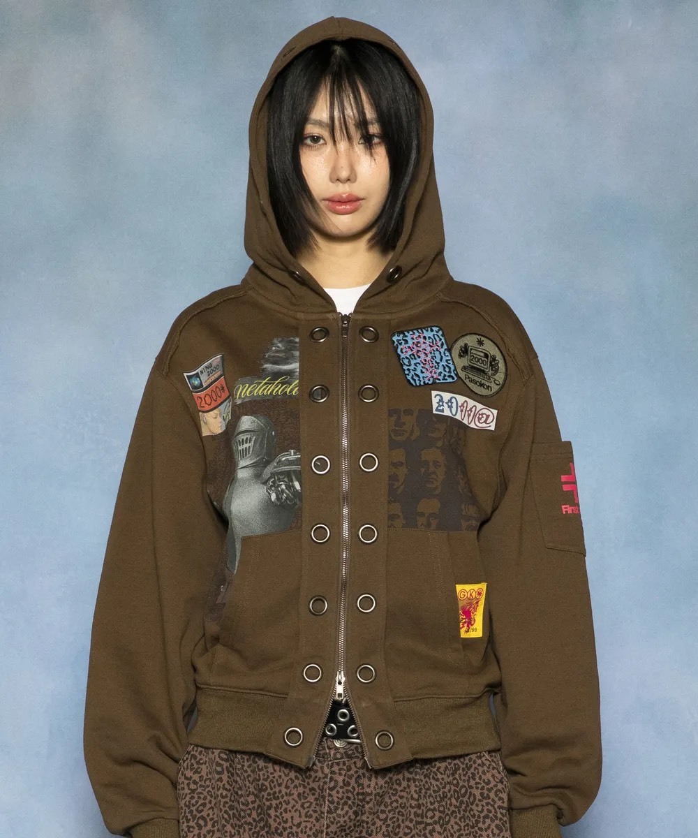 Glack拼接金屬圈連帽外套 連帽外套 小眾 個性 外套