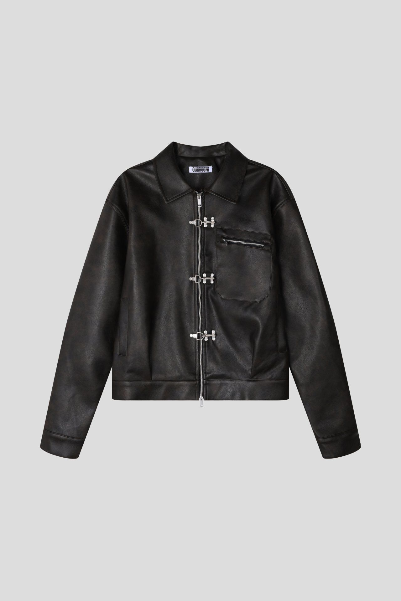 淨色反領合成皮褸 OUR-174JK