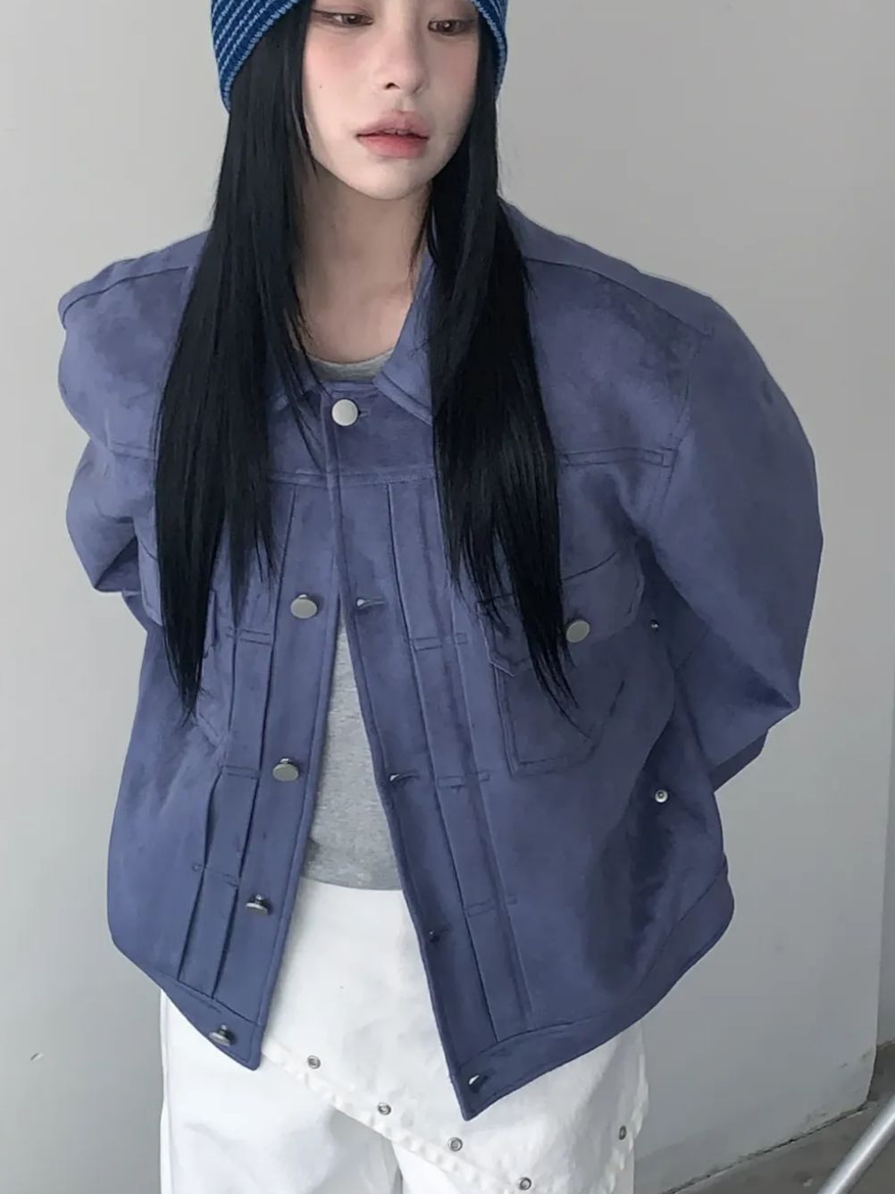 淨色反領開胸猄面外套 OUR-176JK