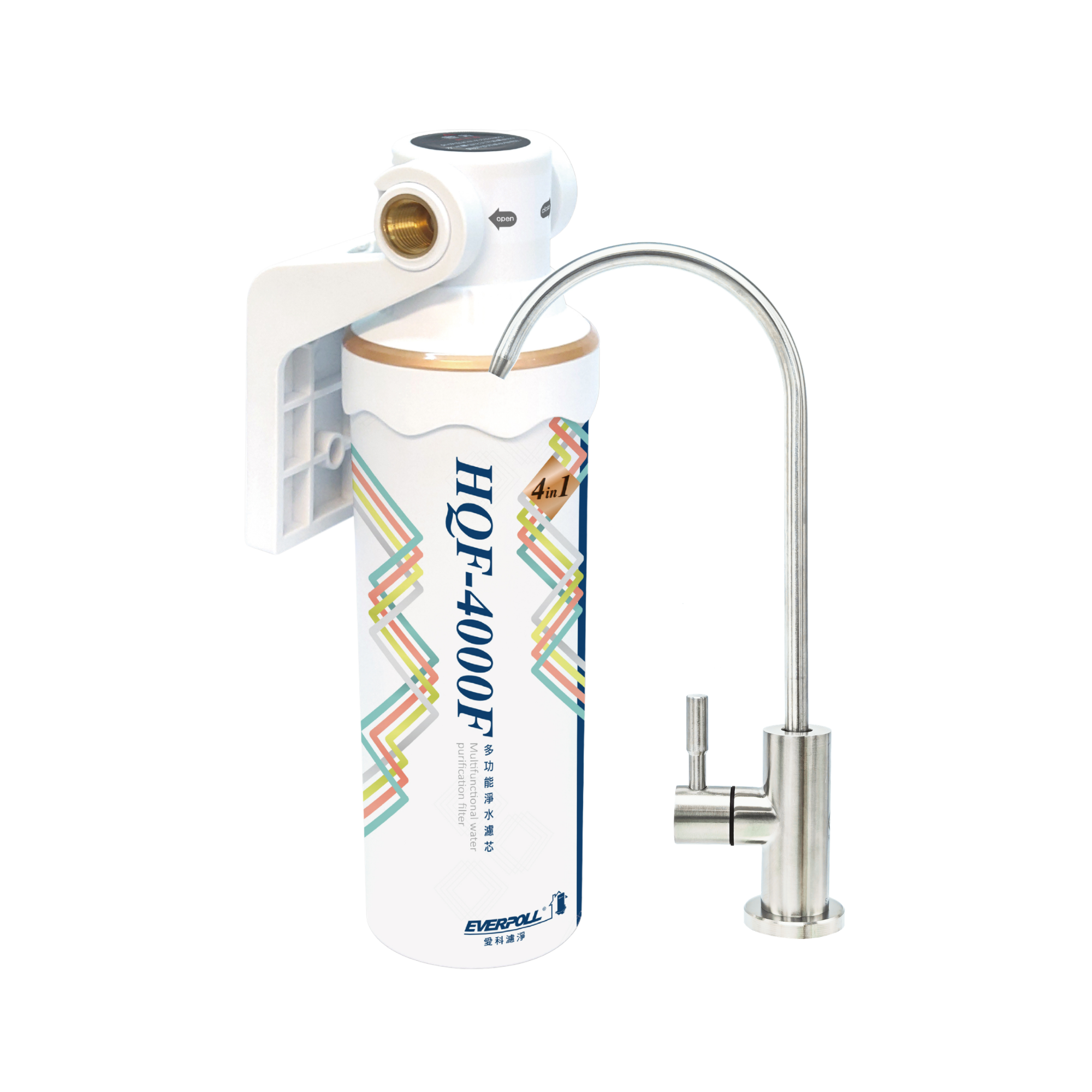 【省空間首選】EVERPOLL 愛科 HQF-4000 4 合 1 多功能抑垢淨水系統