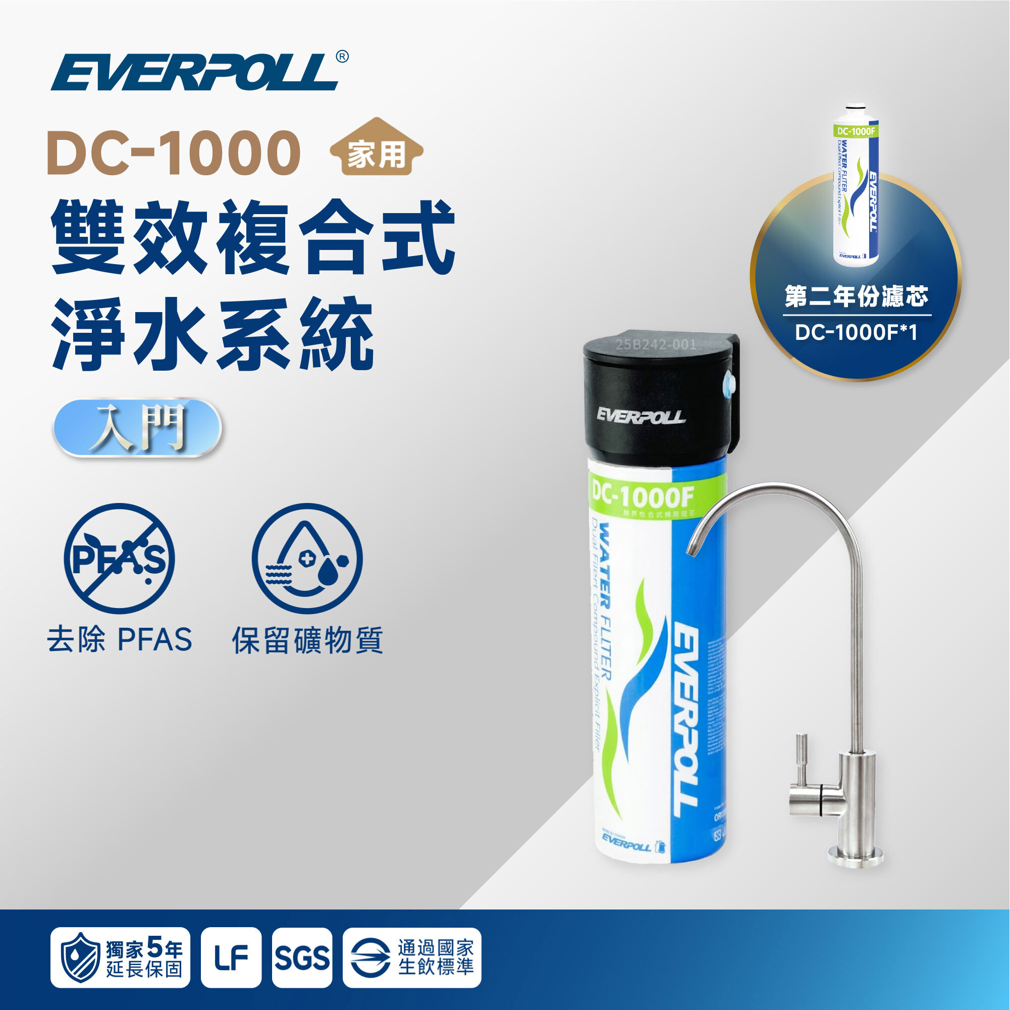 【小資嚴選二年組】EVERPOLL 愛科 DC-1000 雙效複合式淨水系統