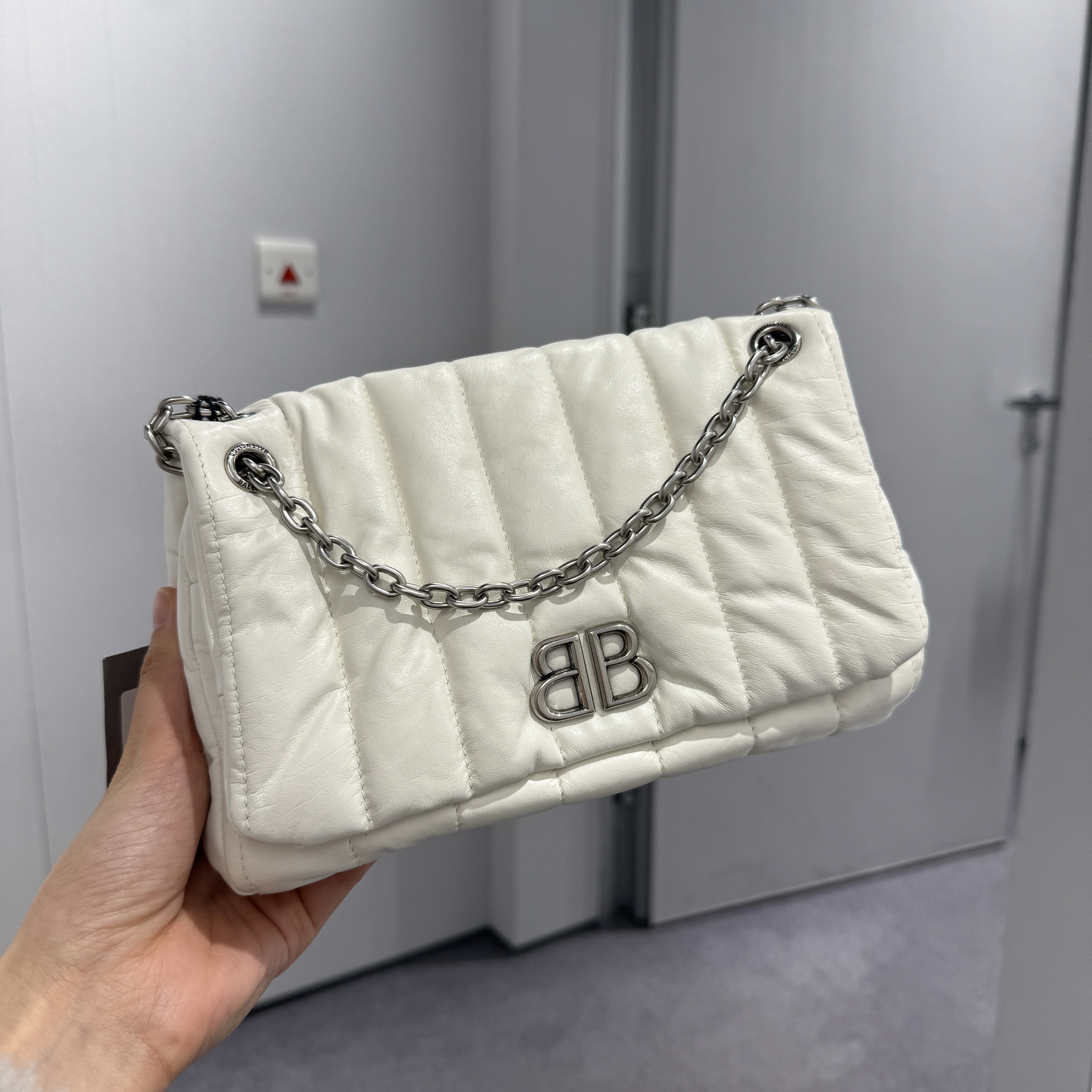 Balenciaga monaco chain mini bag quilted calf white