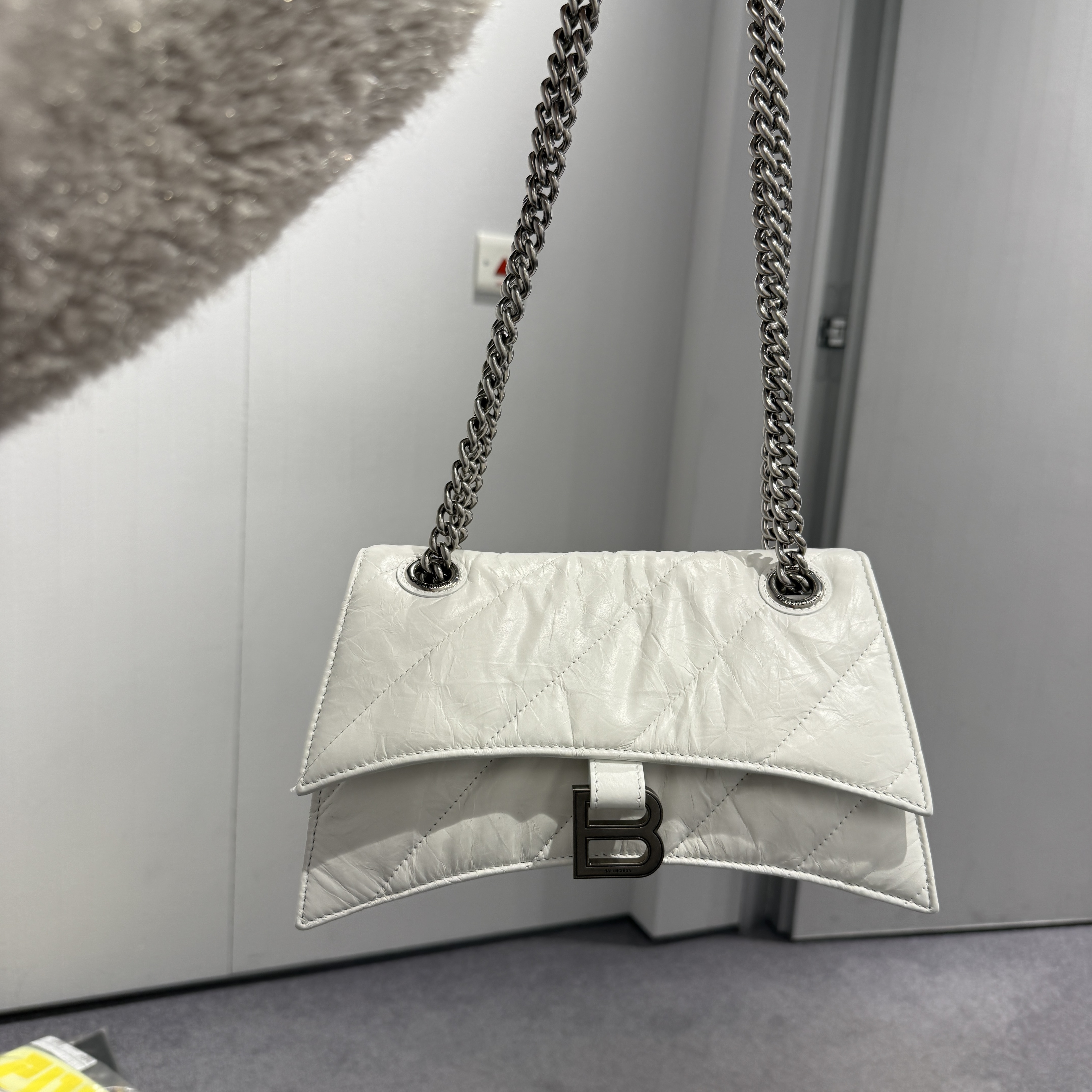 Balenciaga crush chain bag s quilted calf white
