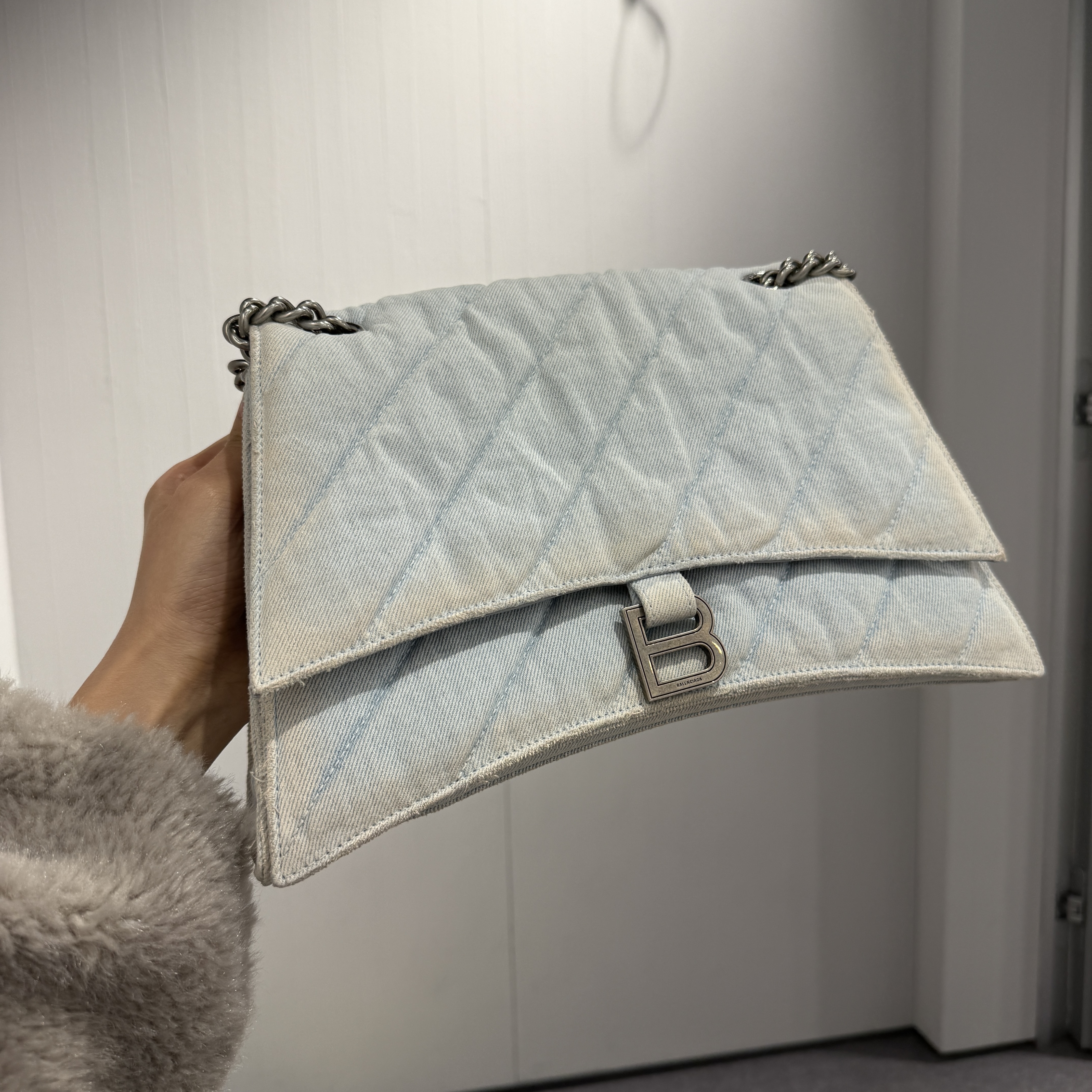 Balenciaga crush chain bag M quilted light denim