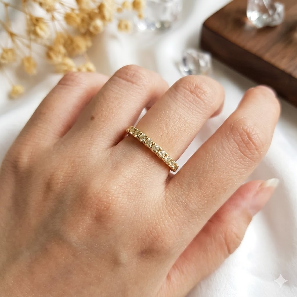 全新18K黃金65份鑽石全圈戒指