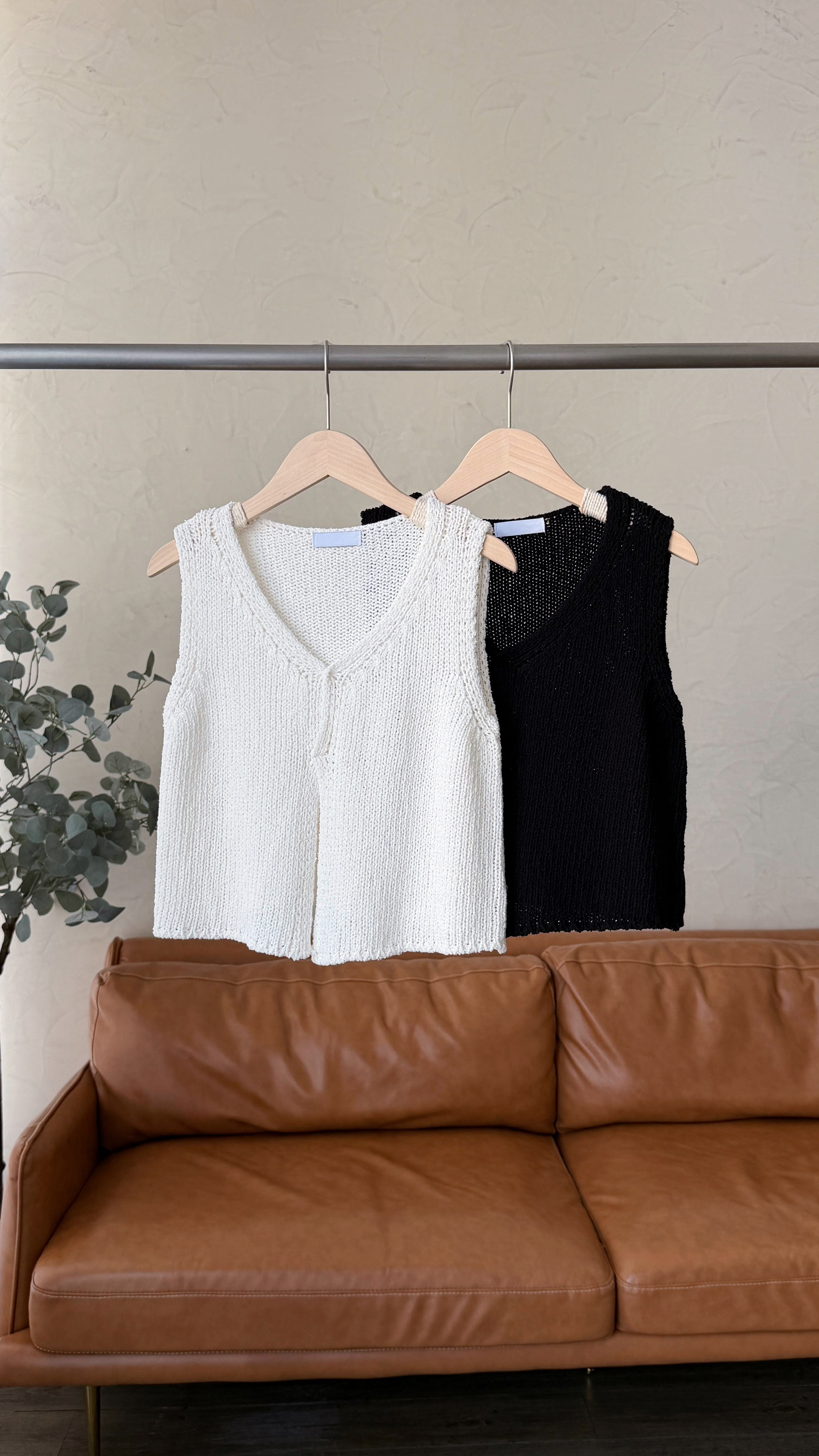 KR492 簡約粗麻針織背心TOP-2色