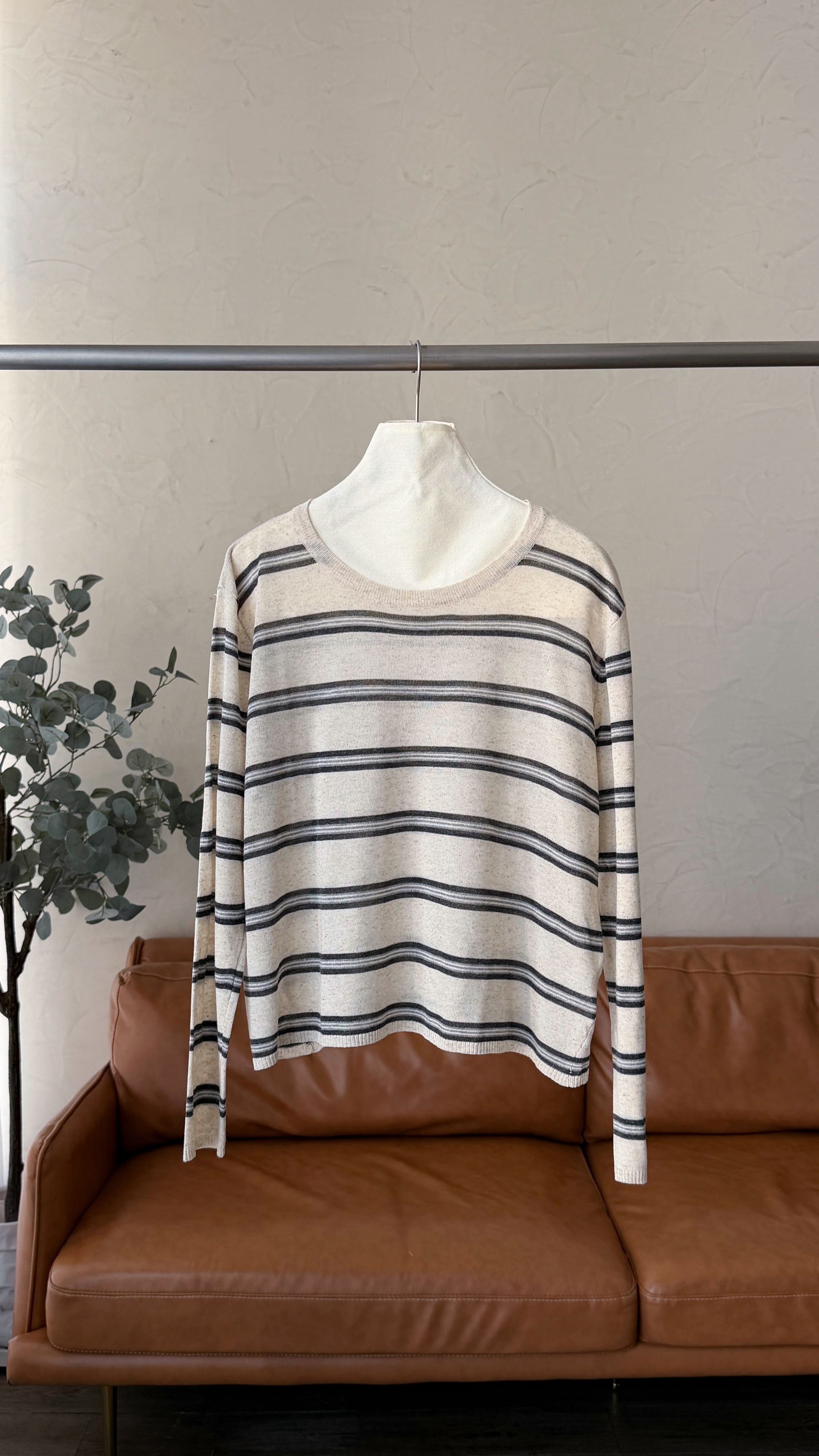 KR496 無印風拼色橫暗薄線TOP-2色