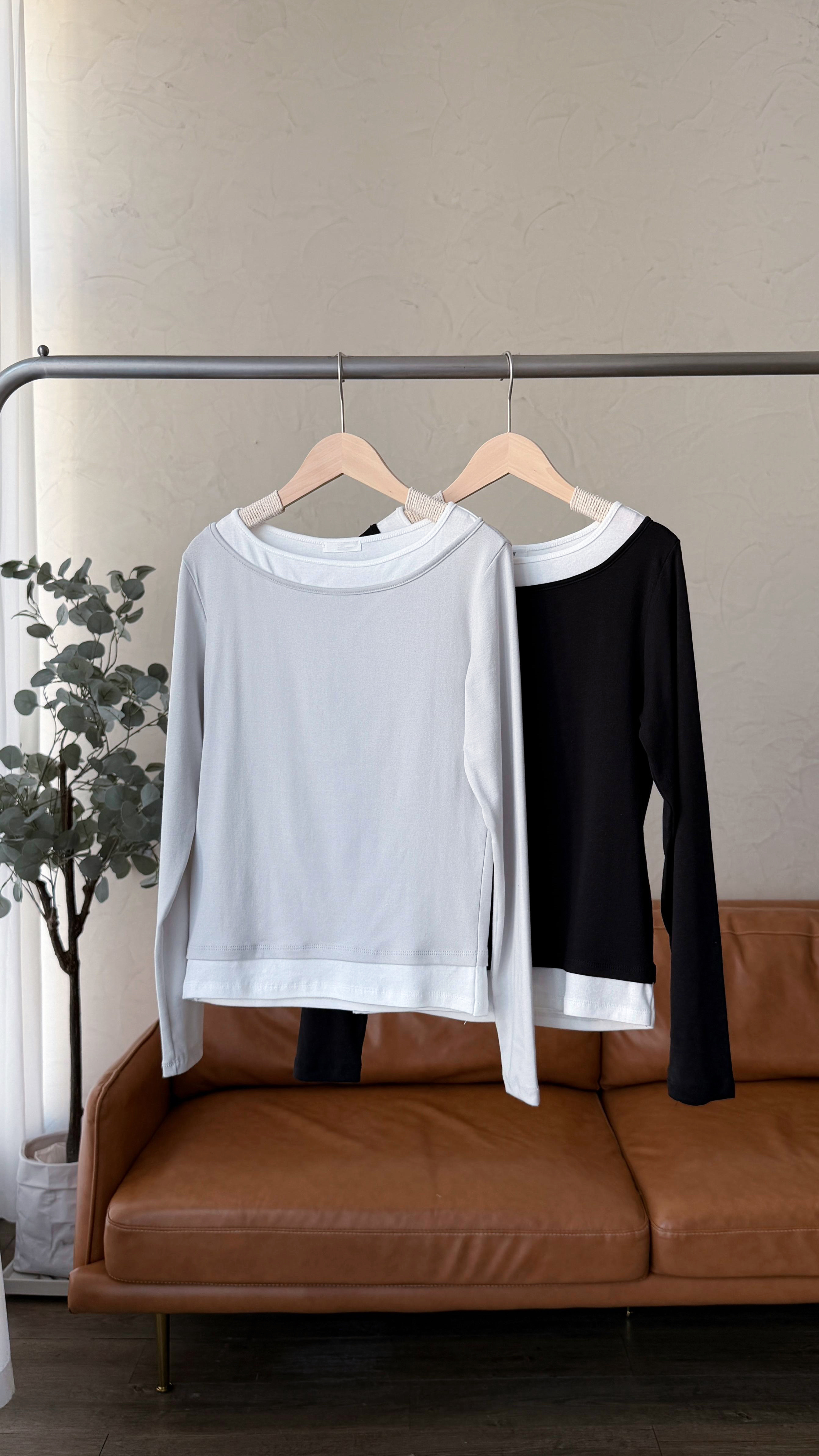 KR498 拼色假兩件舒適TOP-2色