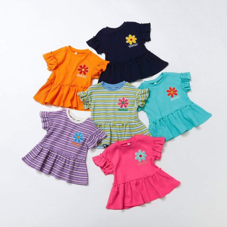 日本 90-140 花朵貼布荷葉上衣 6色