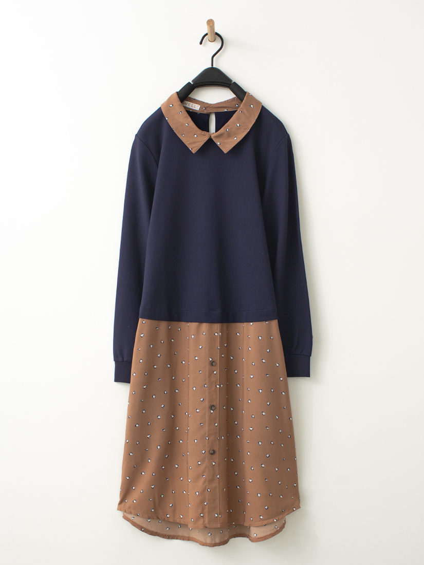 豹紋點點層次感拼接洋裝