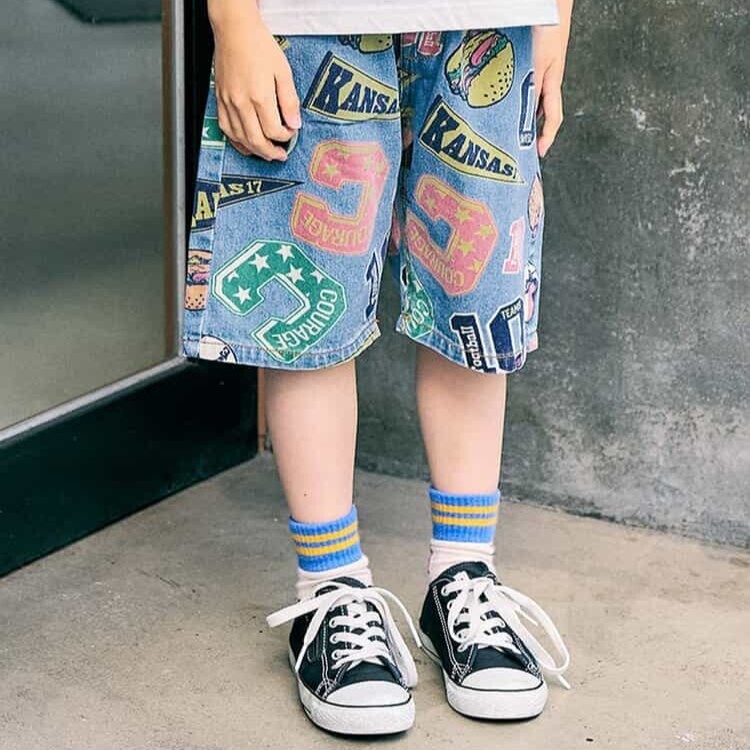 日本 90-140 街頭風格印花6分褲 3色