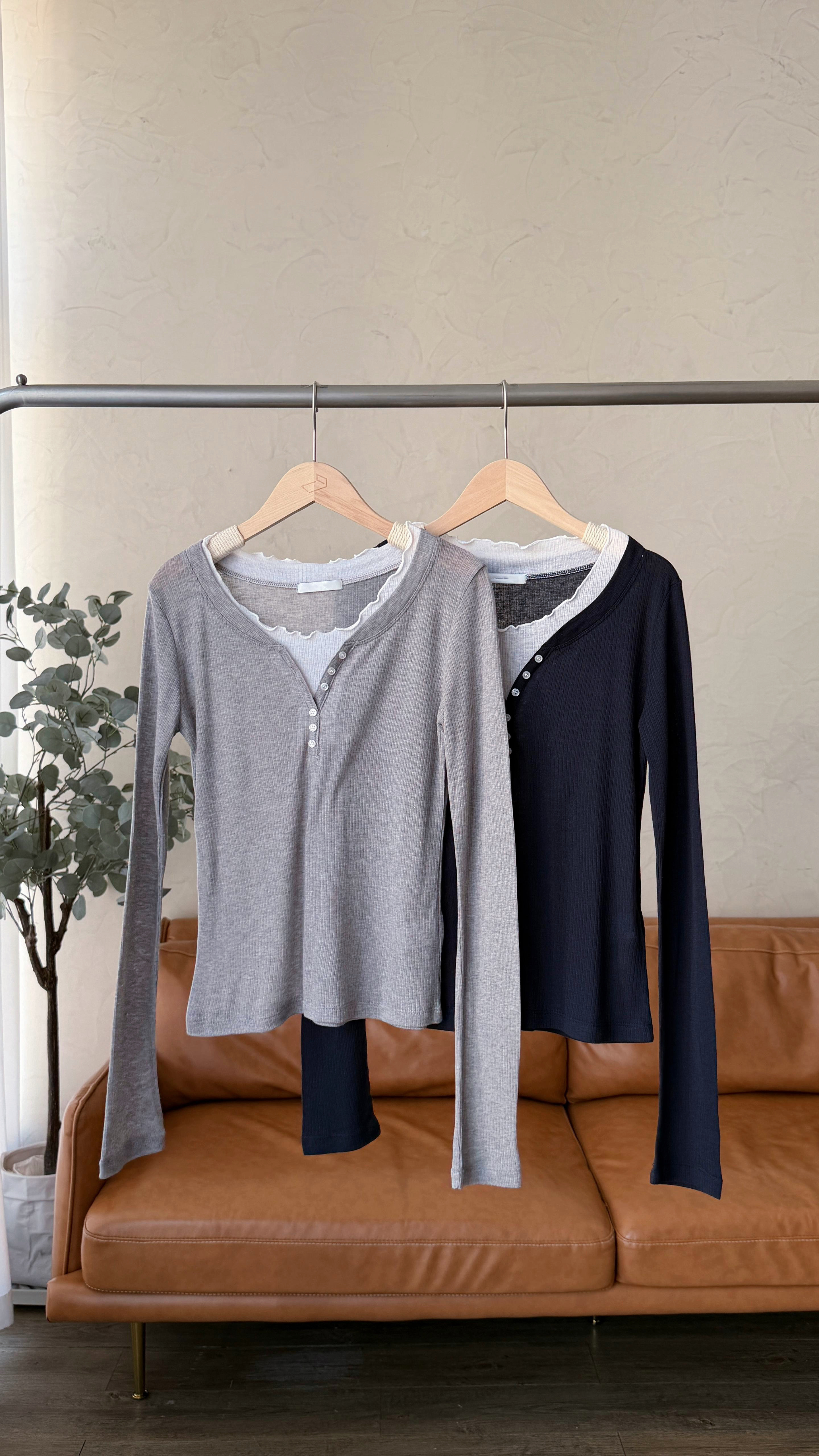 KR503 顯瘦花邊領假兩件TOP-2色