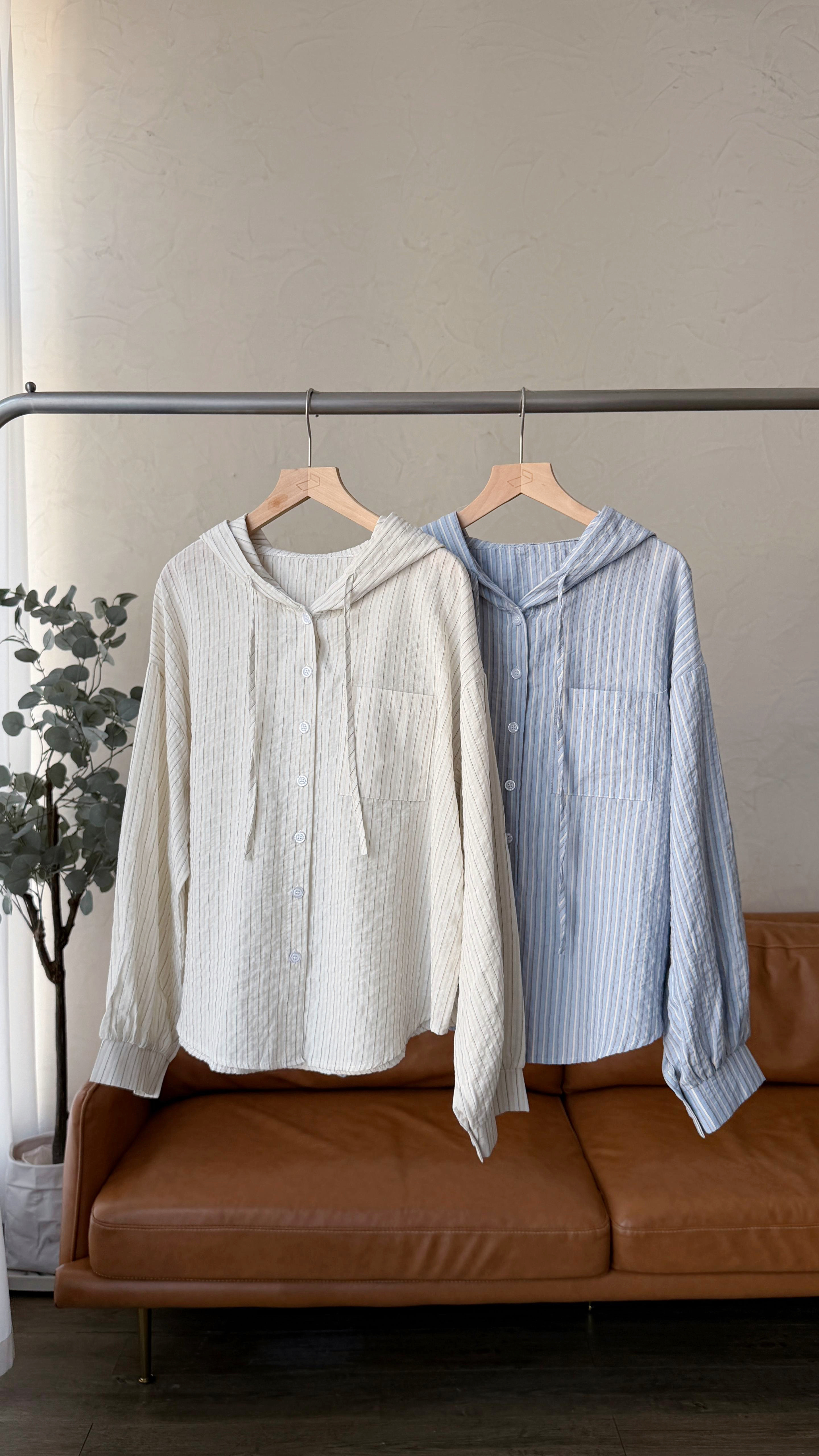 KR505 韓式直紋連帽恤衫外套-2色