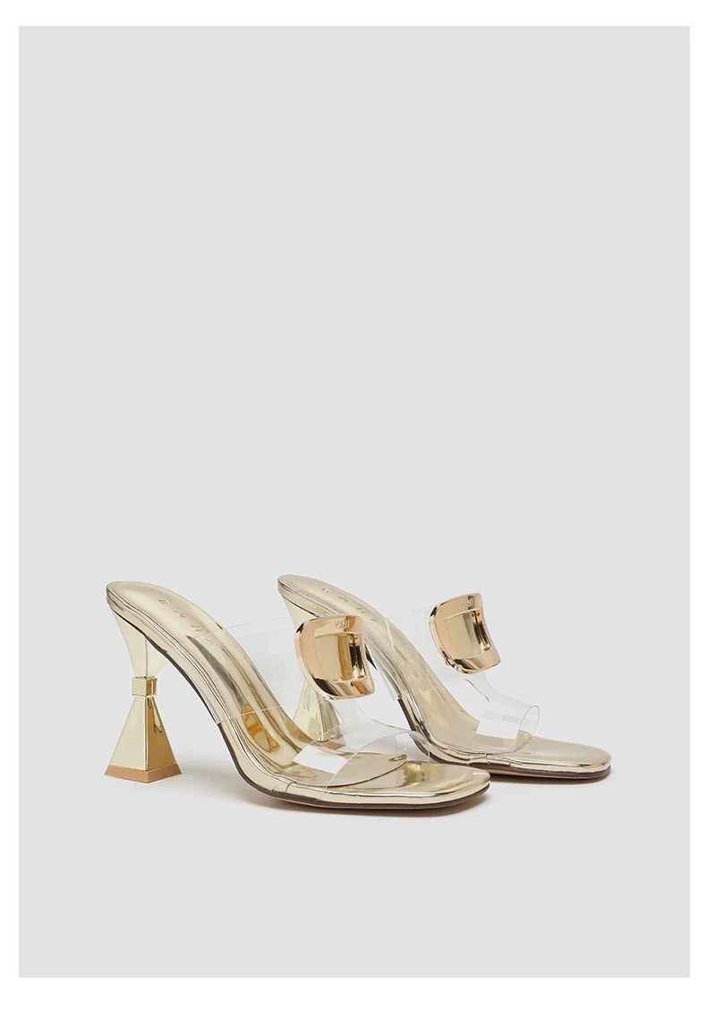 夏季透明鞋面+金屬特殊鞋跟高跟拖鞋