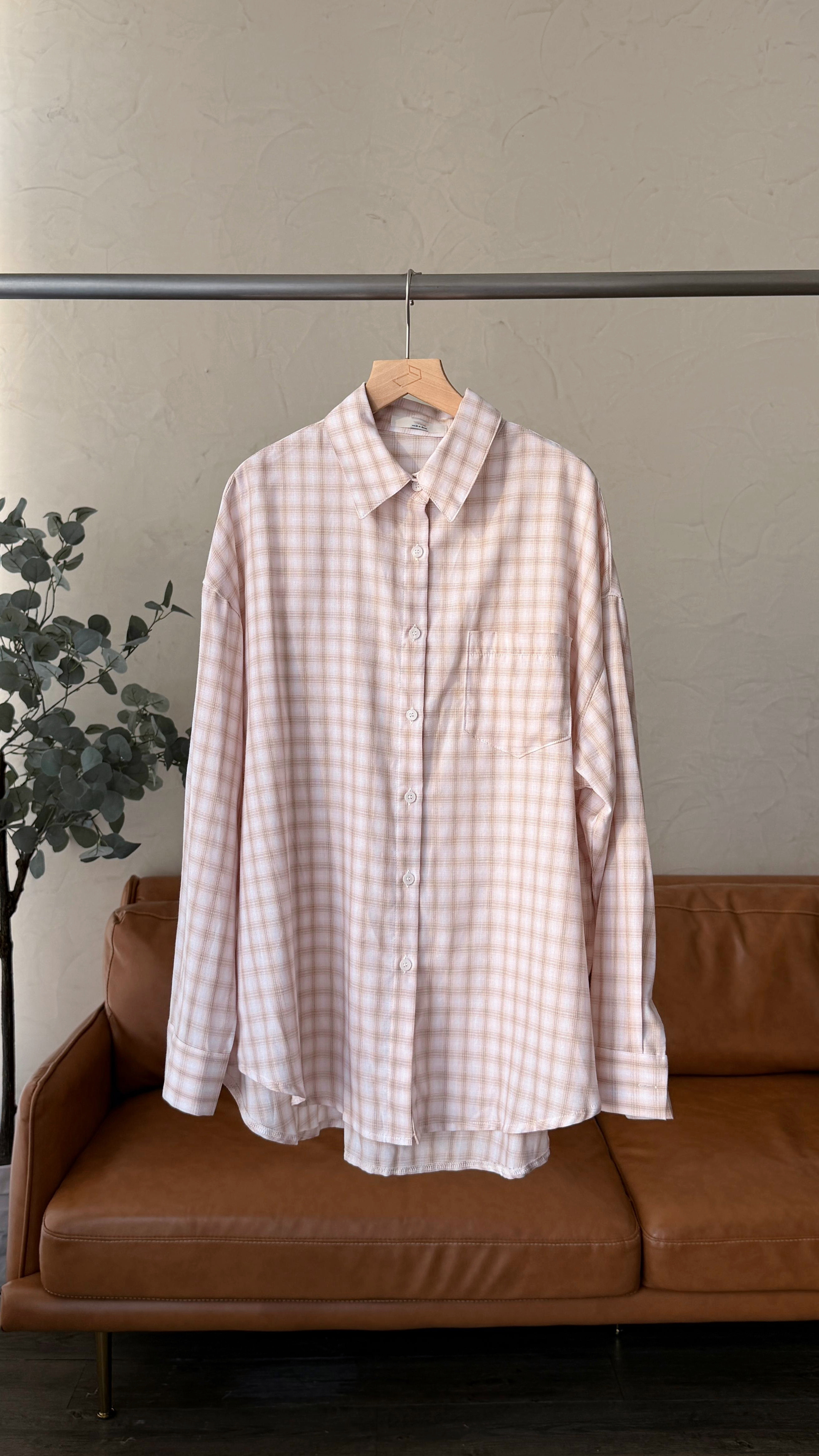 KR507 薄薄拼色格仔恤衫外套-2色