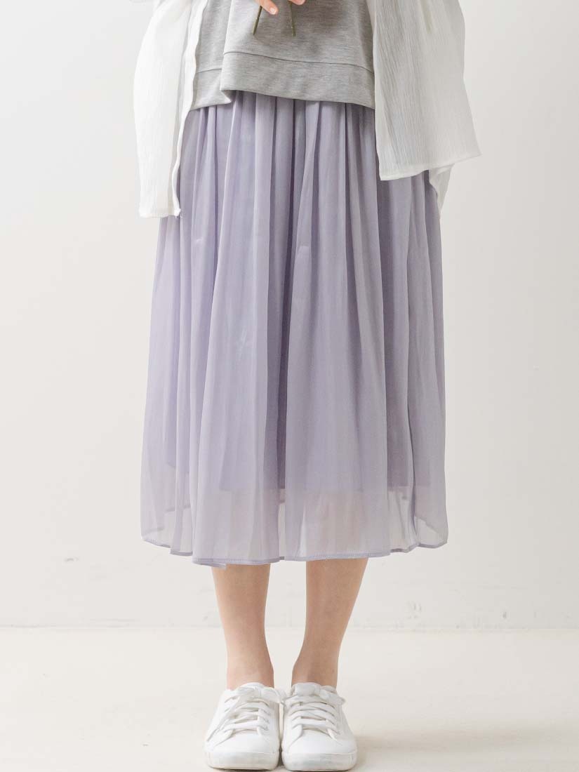 輕甜亮紗光澤細褶長裙(4色)