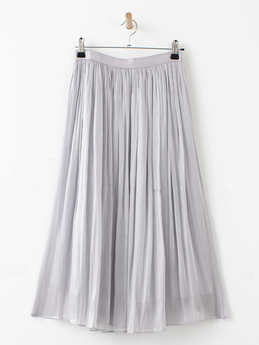 輕甜亮紗光澤細褶長裙(4色)