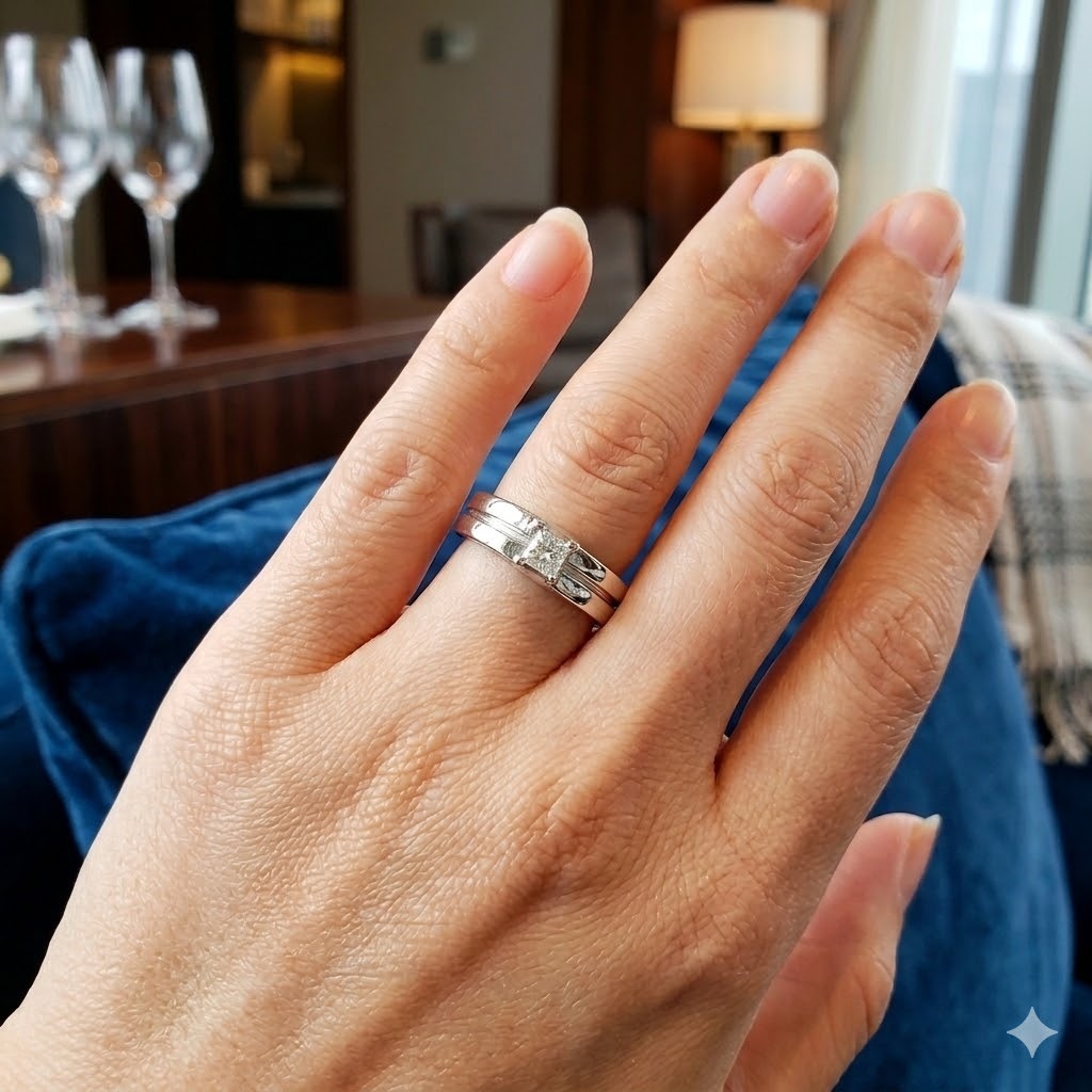 全新18K白金【單粒10份方形鑽石】戒指