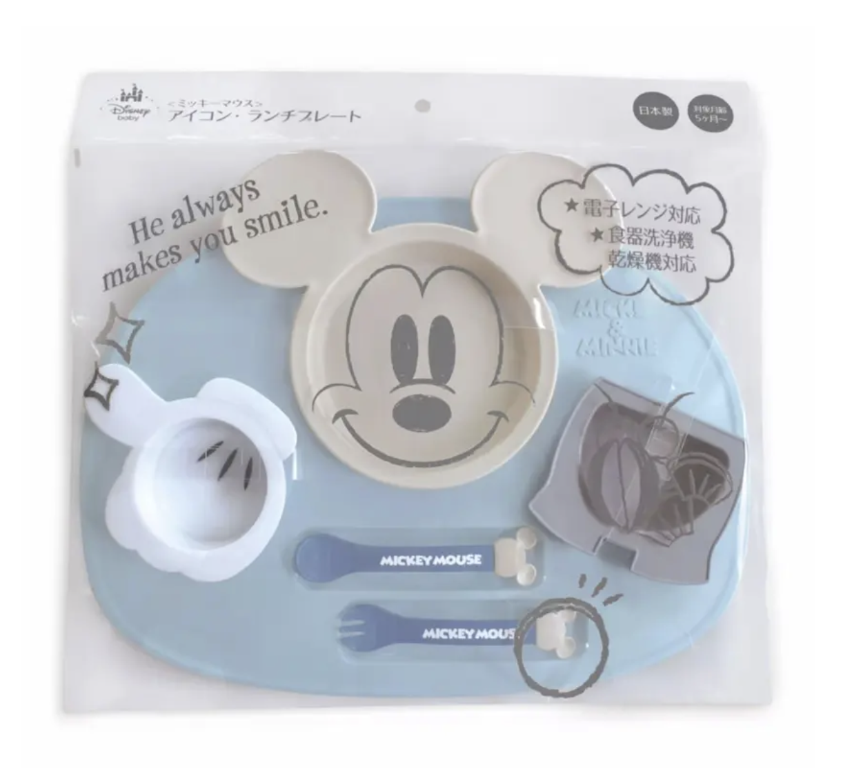 日本製 Mickey Mouse 造型餐盤餐具6件組