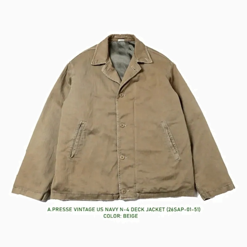 LAST PCS: A.PRESSE 2026 VINTAGE US NAVY N-4 DECK JACKET (26SAP-01-51) - BEIGE SIZE 3 PRE ORDER ITEM (預訂中)