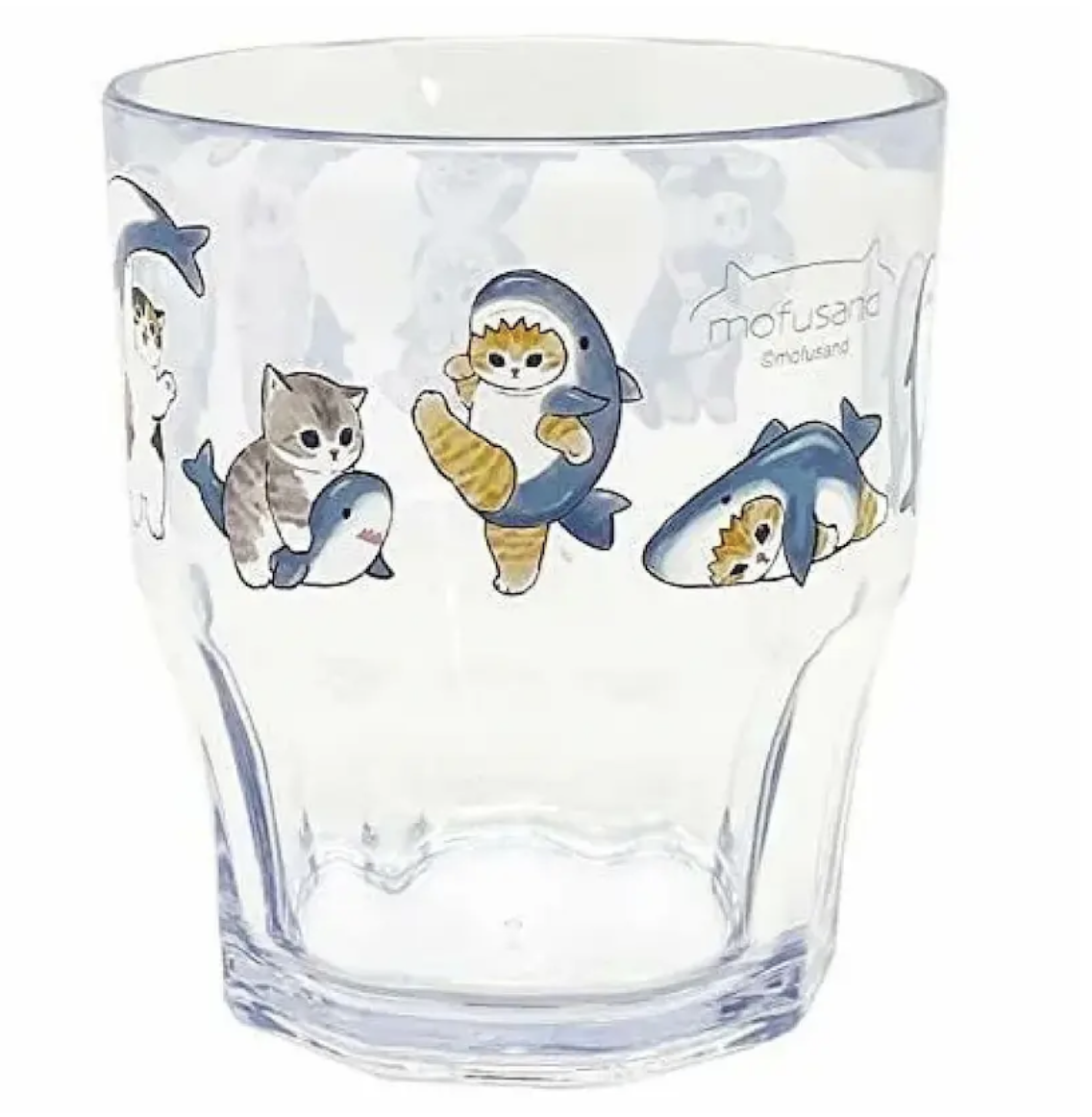 日本製 mofusand 透明鯊魚圖案塑料杯 300ML