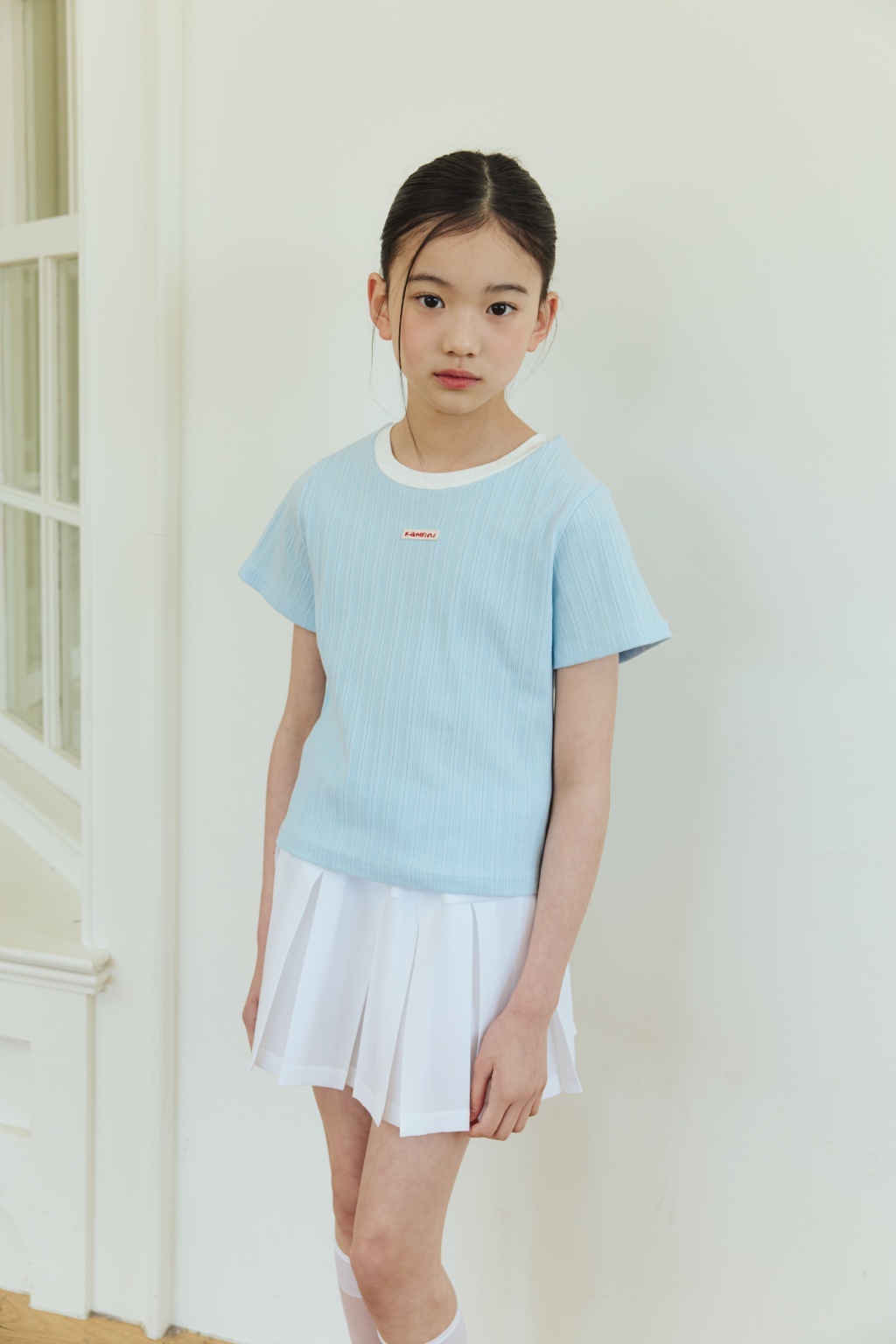 正韓夏SM2 兩色直條小標短袖上衣